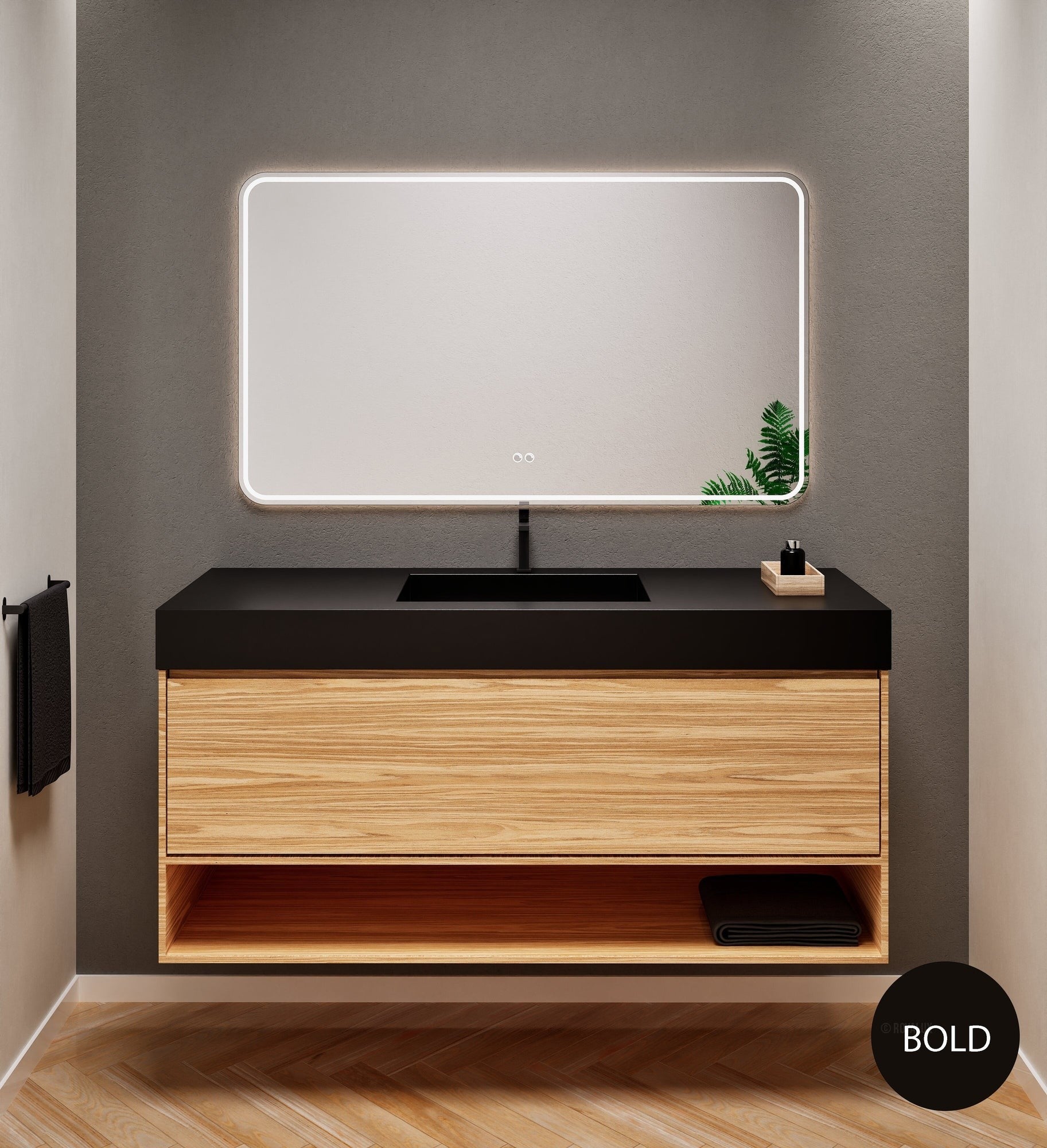 Aurora Frame – Corian® Basin with 1 Drawer and Bottom Shelf - ROVALUX