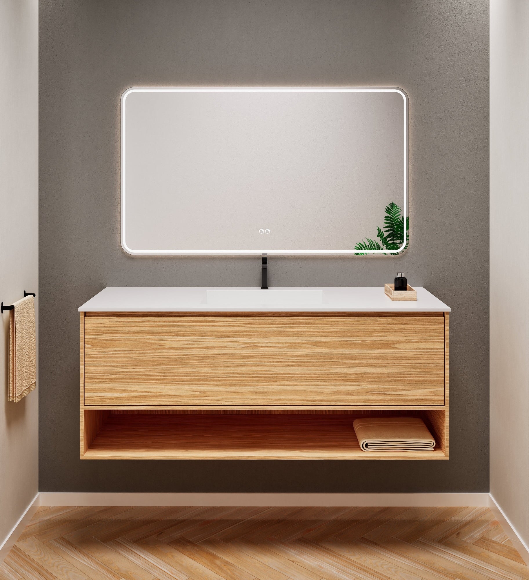 Aurora Frame – Corian® Basin with 1 Drawer and Bottom Shelf - ROVALUX