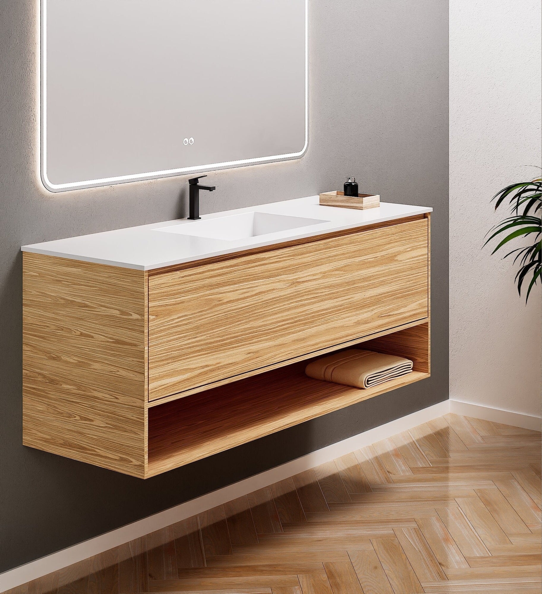 Aurora Frame – Corian® Basin with 1 Drawer and Bottom Shelf - ROVALUX