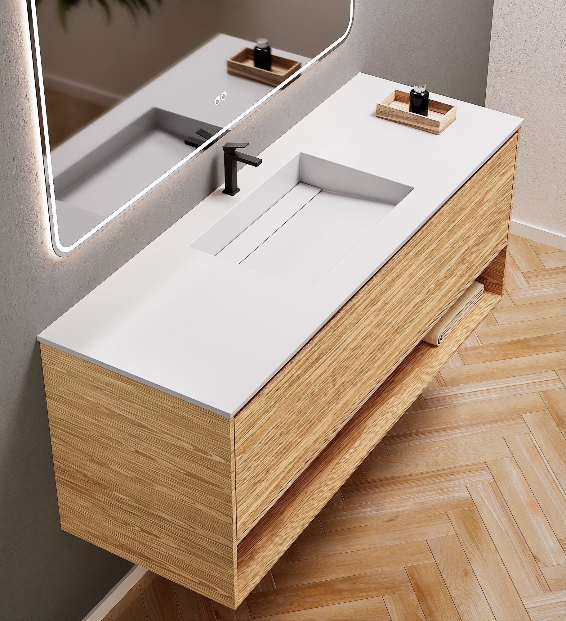Aurora Frame – Corian® Basin with 1 Drawer and Bottom Shelf - ROVALUX