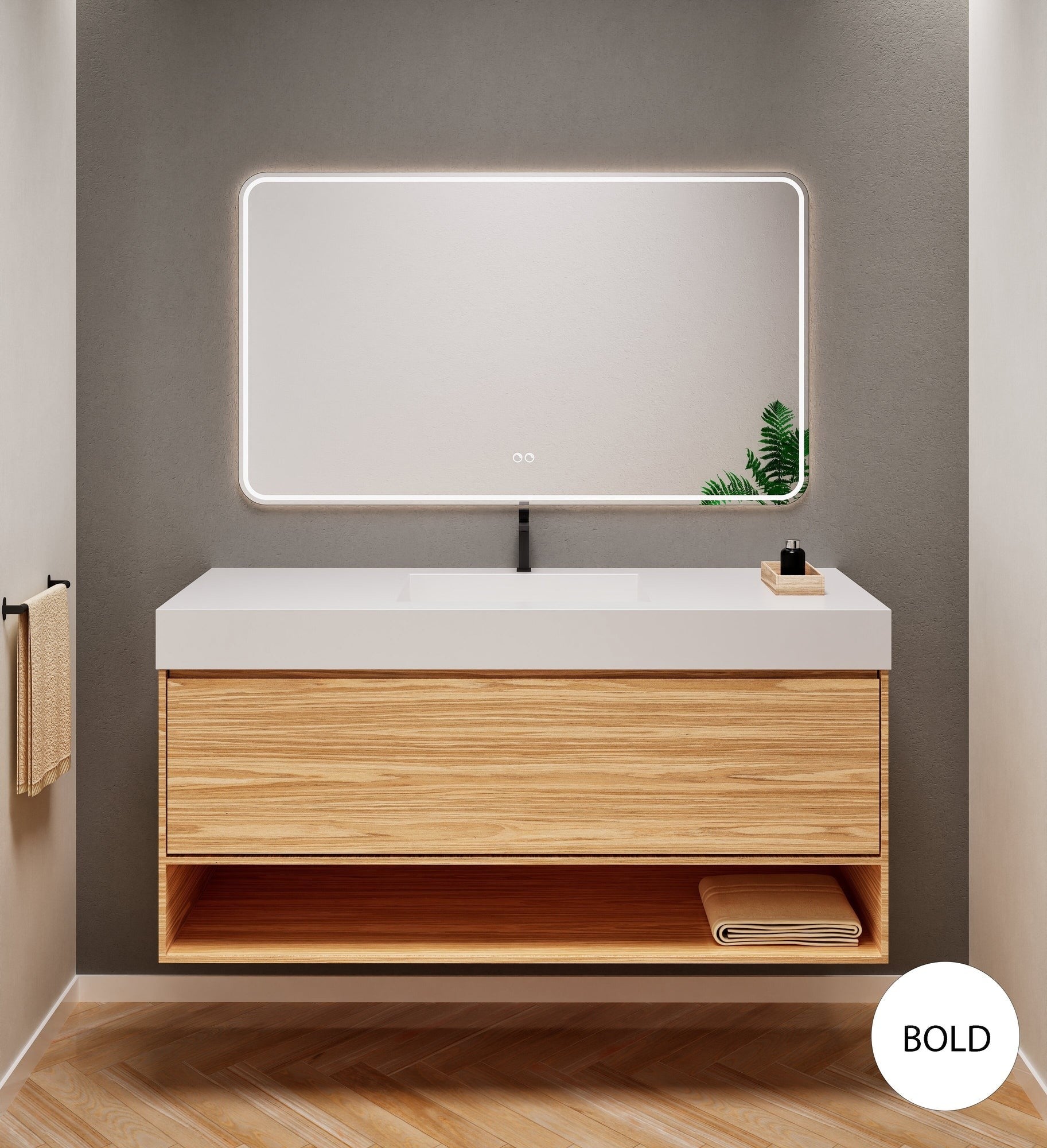 Aurora Frame – Corian® Basin with 1 Drawer and Bottom Shelf - ROVALUX