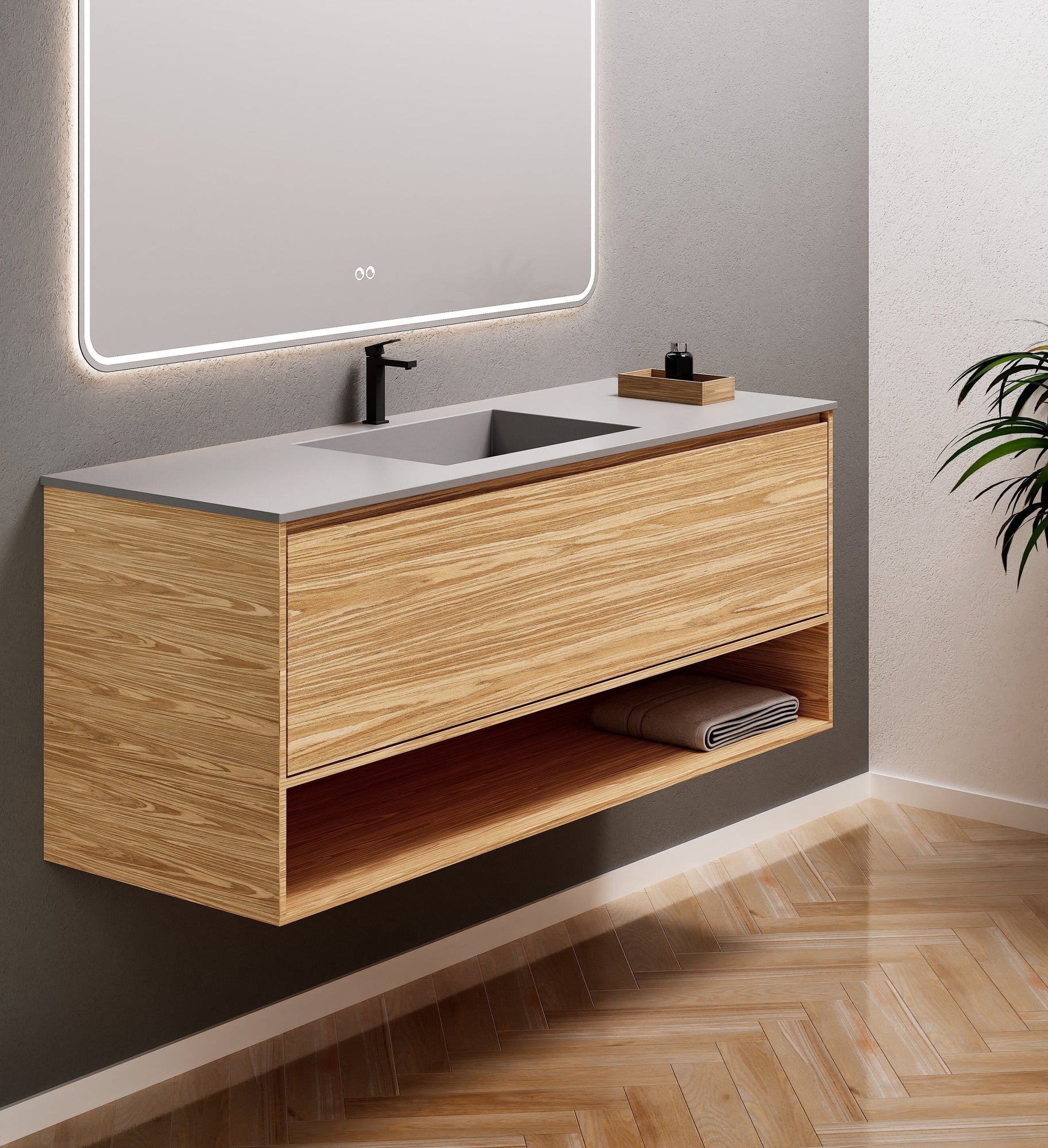 Aurora Frame – Corian® Basin with 1 Drawer and Bottom Shelf - ROVALUX