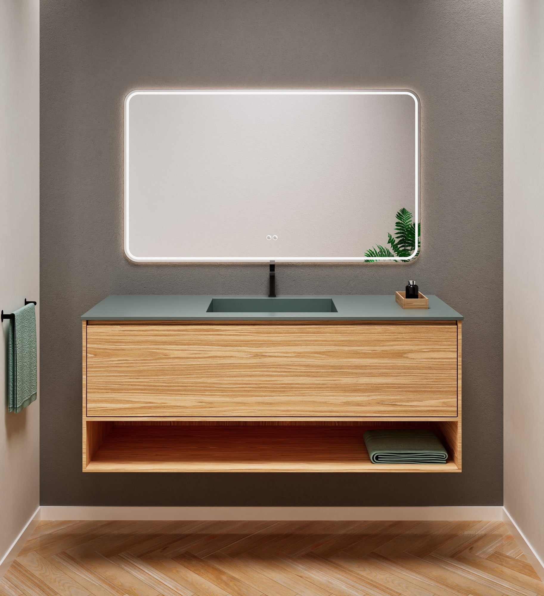Aurora Frame – Corian® Basin with 1 Drawer and Bottom Shelf - ROVALUX