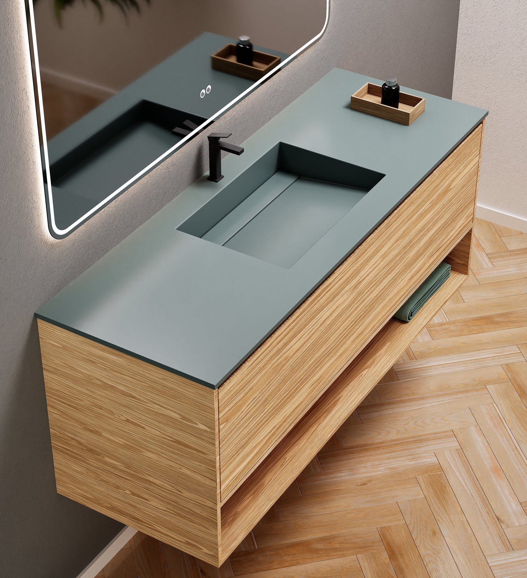 Aurora Frame – Corian® Basin with 1 Drawer and Bottom Shelf - ROVALUX