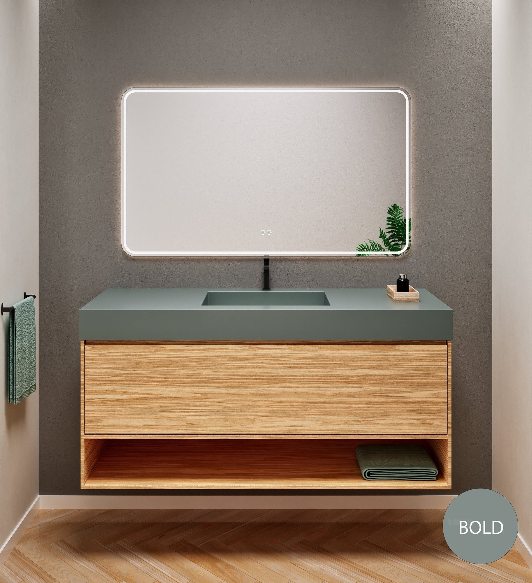 Aurora Frame – Corian® Basin with 1 Drawer and Bottom Shelf - ROVALUX