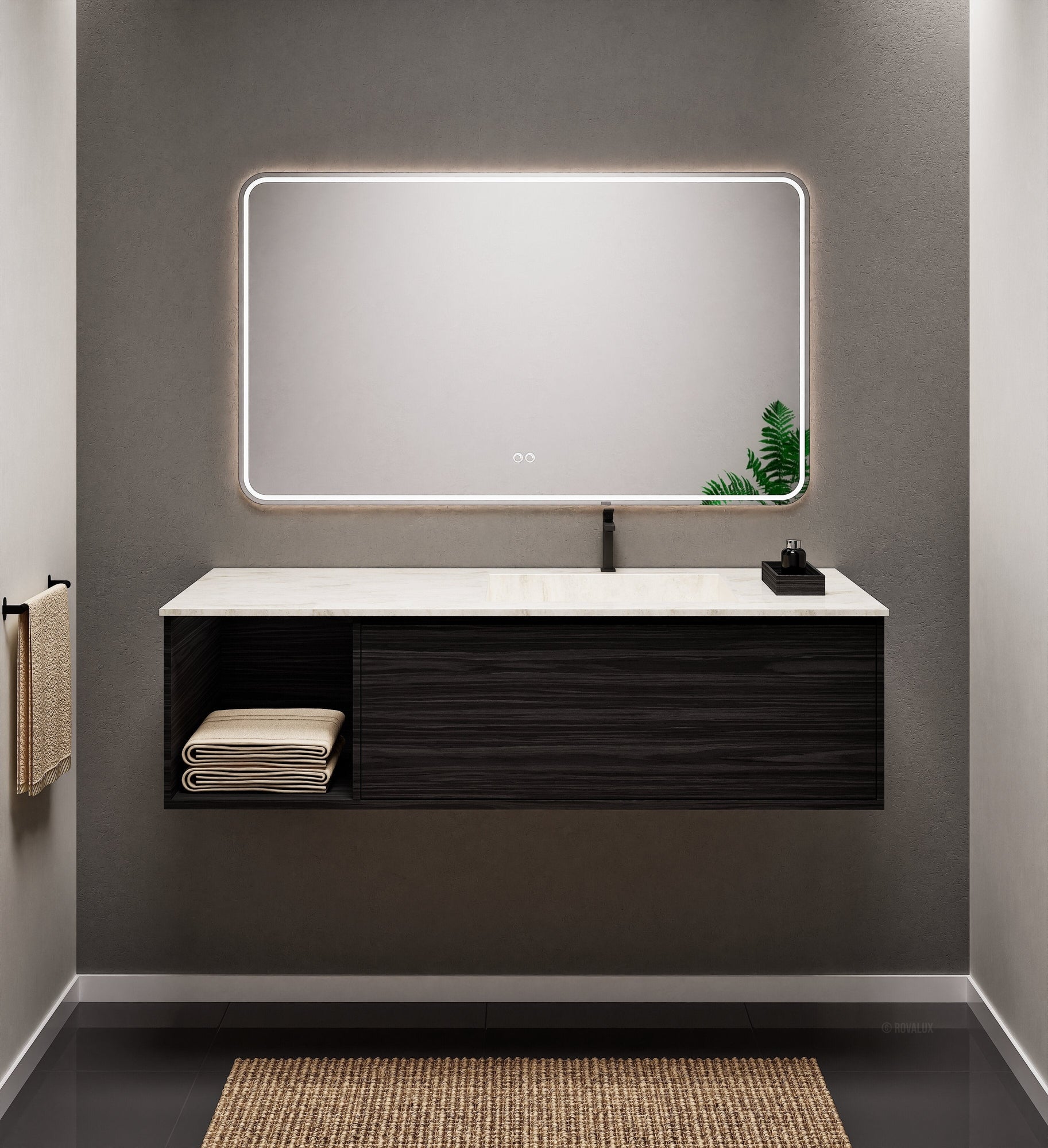 Aurora Frame – Corian® Basin with 1 Drawer and Side Shelf - ROVALUX