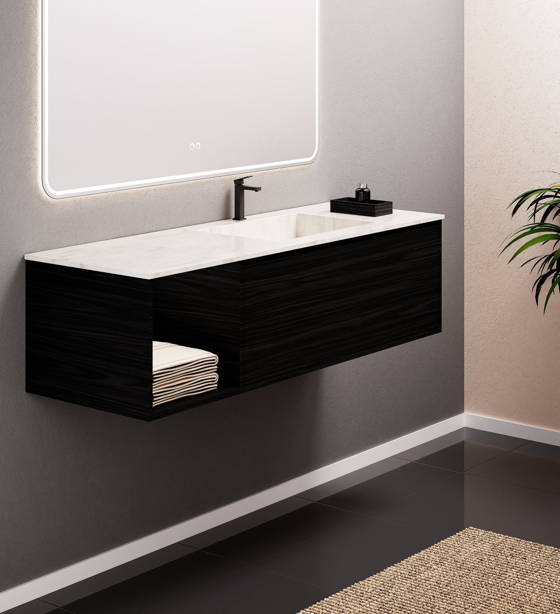 Aurora Frame – Corian® Basin with 1 Drawer and Side Shelf - ROVALUX