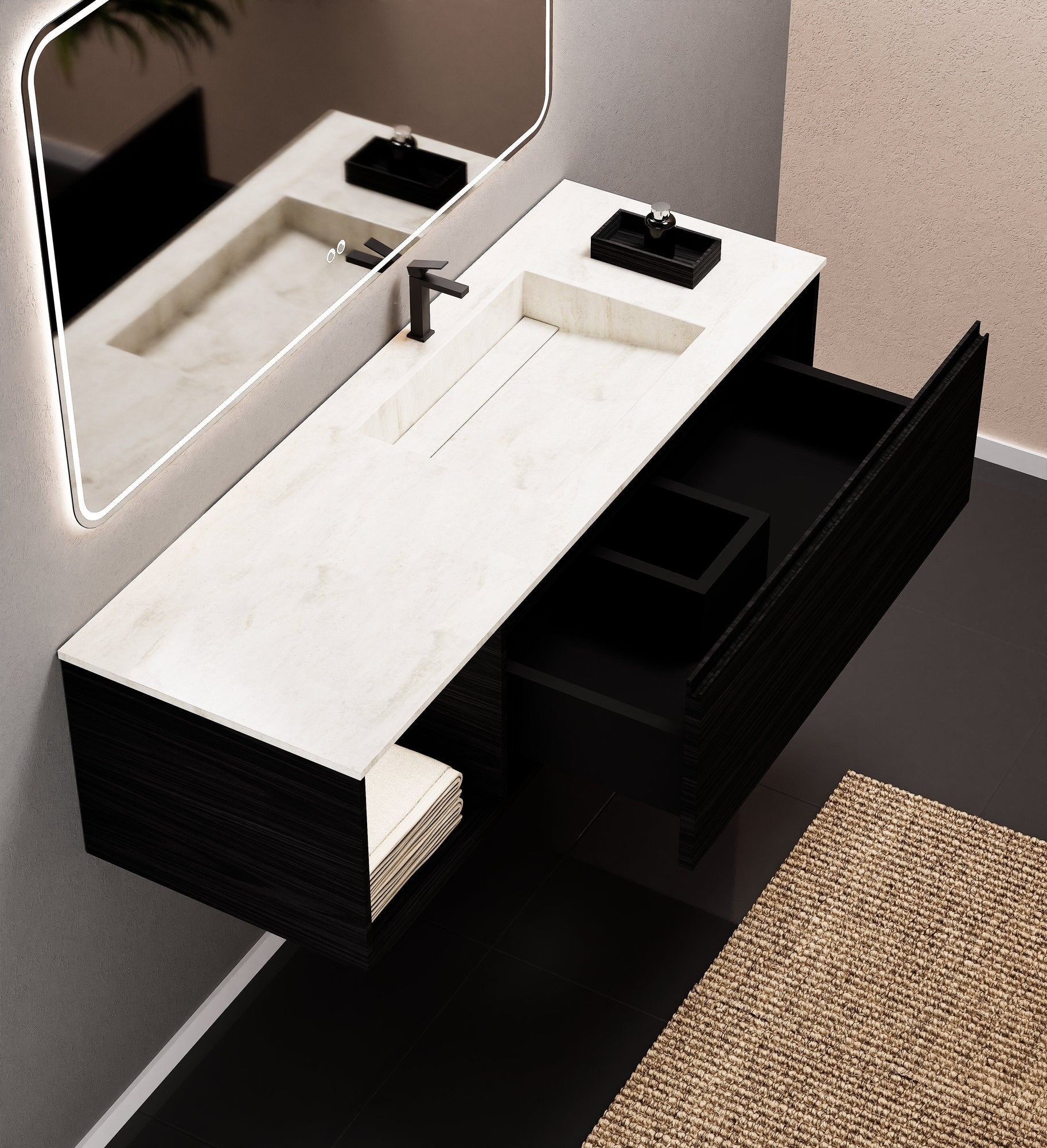 Aurora Frame – Corian® Basin with 1 Drawer and Side Shelf - ROVALUX