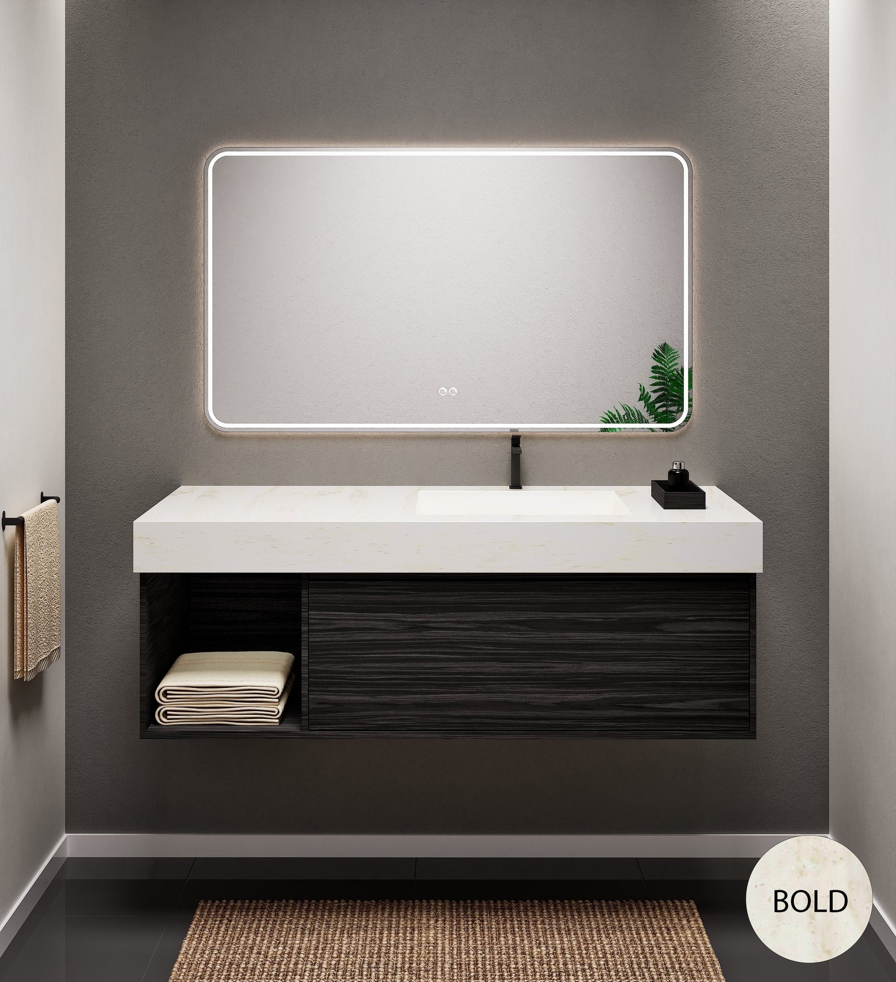 Aurora Frame – Corian® Basin with 1 Drawer and Side Shelf - ROVALUX