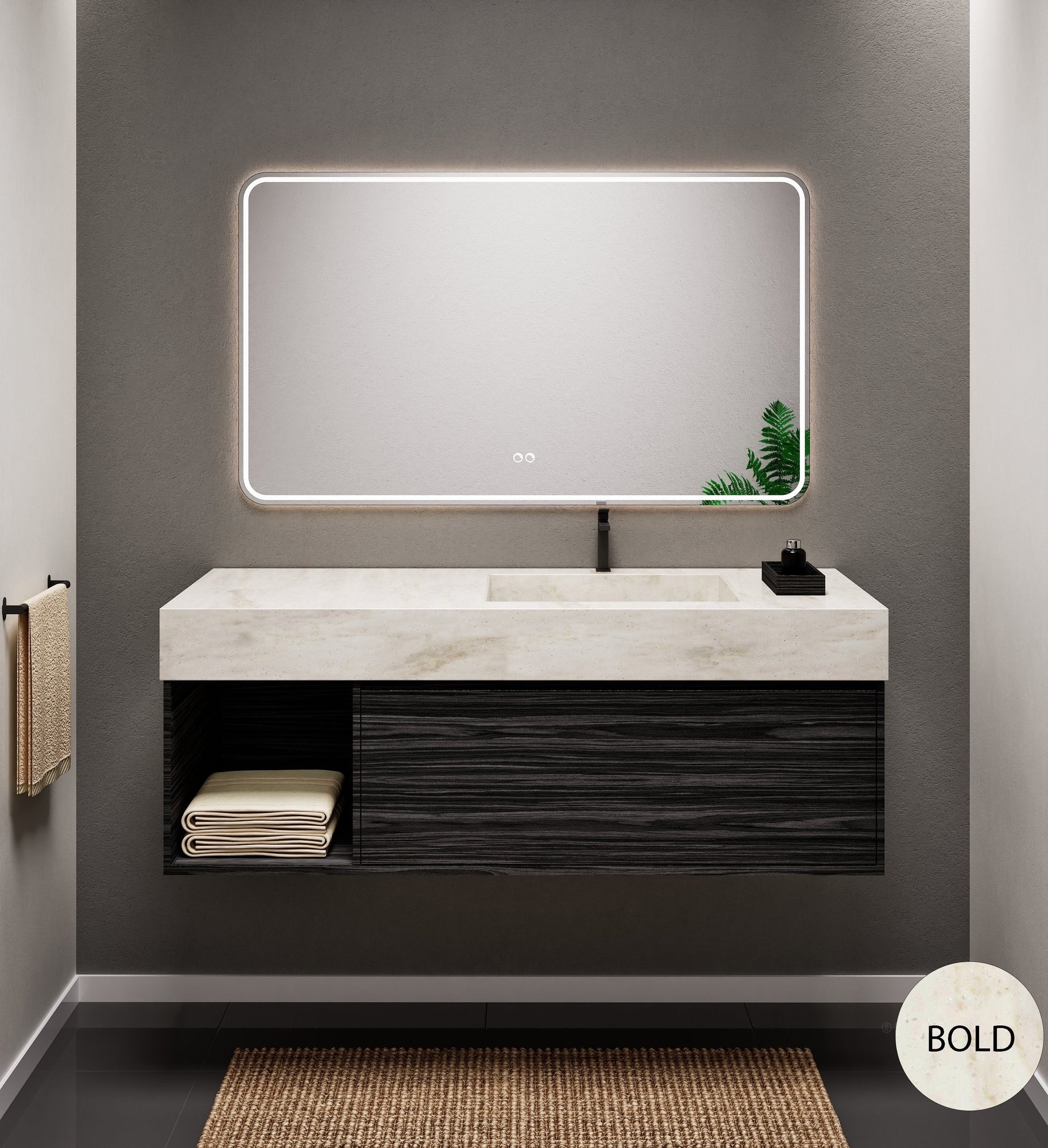 Aurora Frame – Corian® Basin with 1 Drawer and Side Shelf - ROVALUX