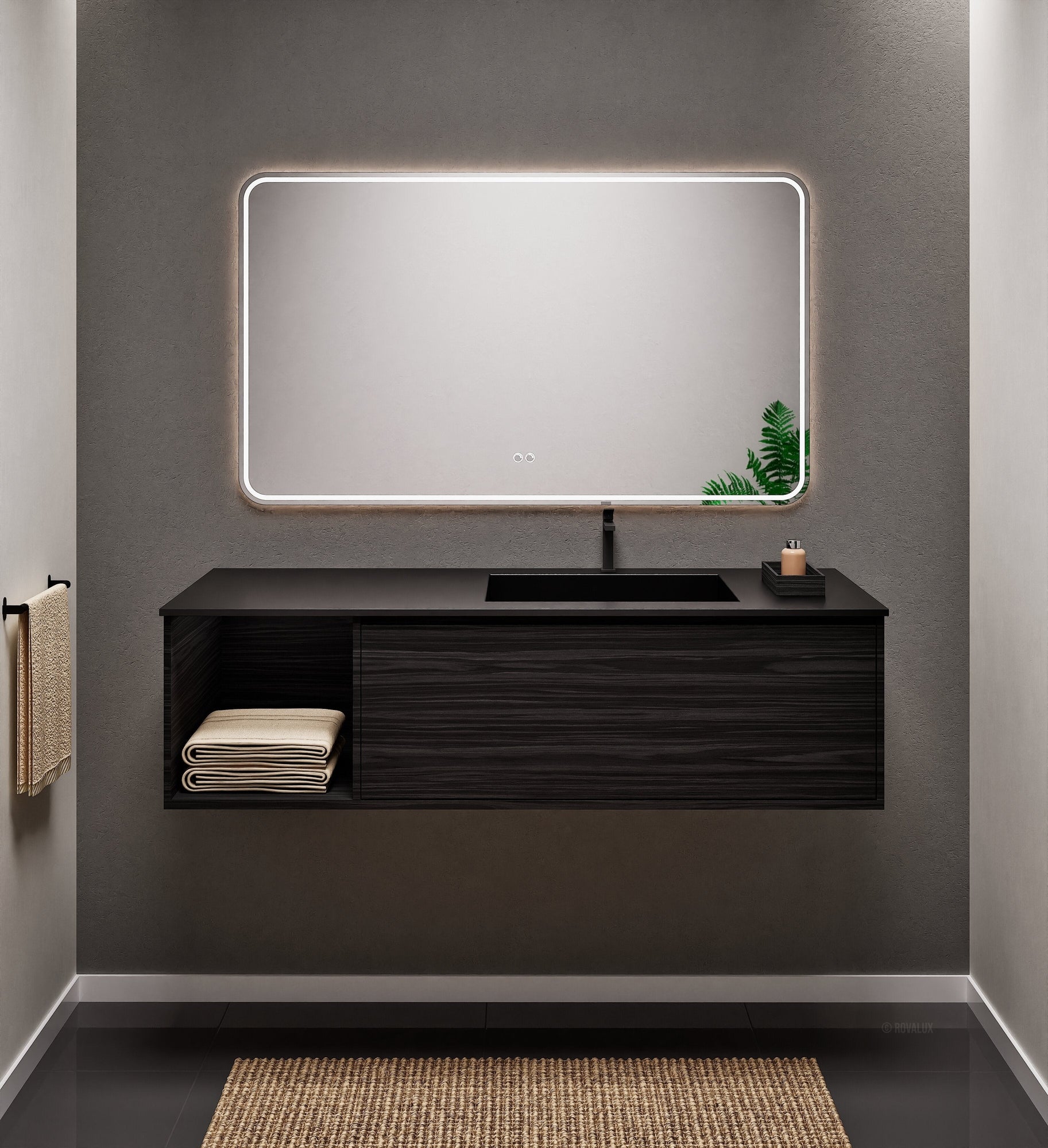 Aurora Frame – Corian® Basin with 1 Drawer and Side Shelf - ROVALUX