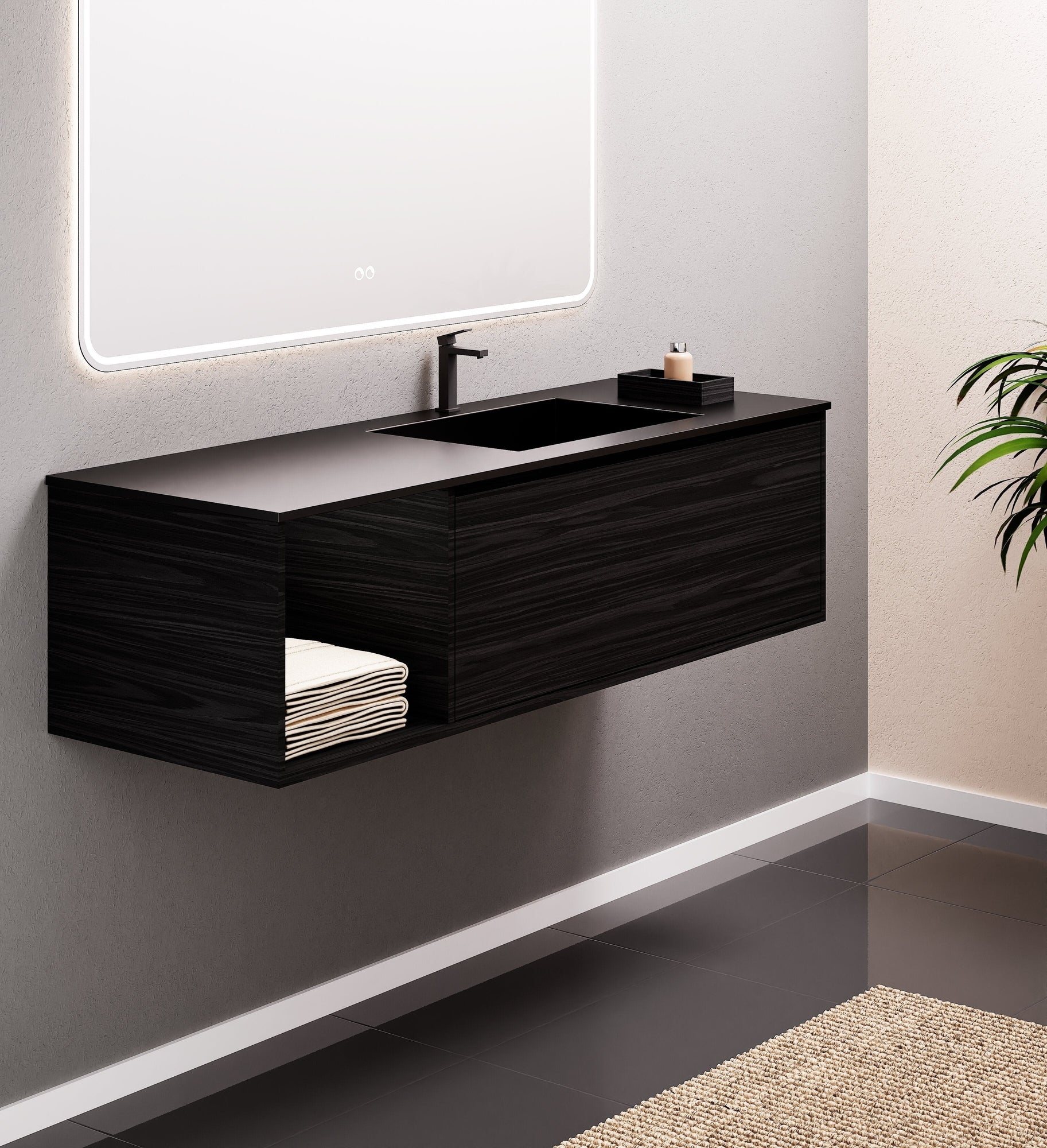 Aurora Frame – Corian® Basin with 1 Drawer and Side Shelf - ROVALUX
