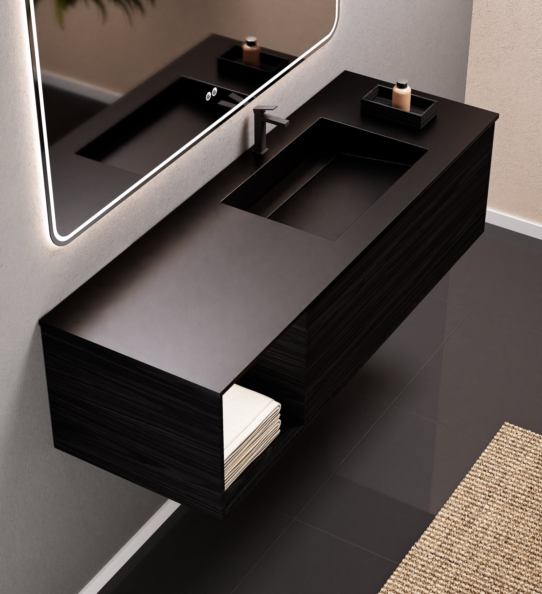 Aurora Frame – Corian® Basin with 1 Drawer and Side Shelf - ROVALUX