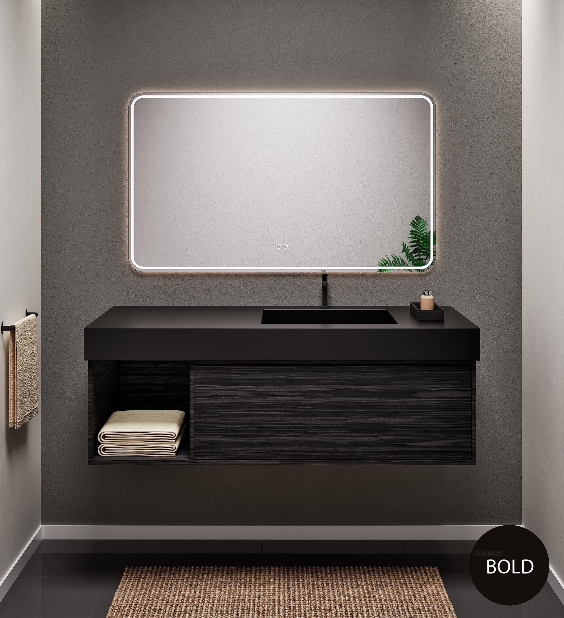 Aurora Frame – Corian® Basin with 1 Drawer and Side Shelf - ROVALUX