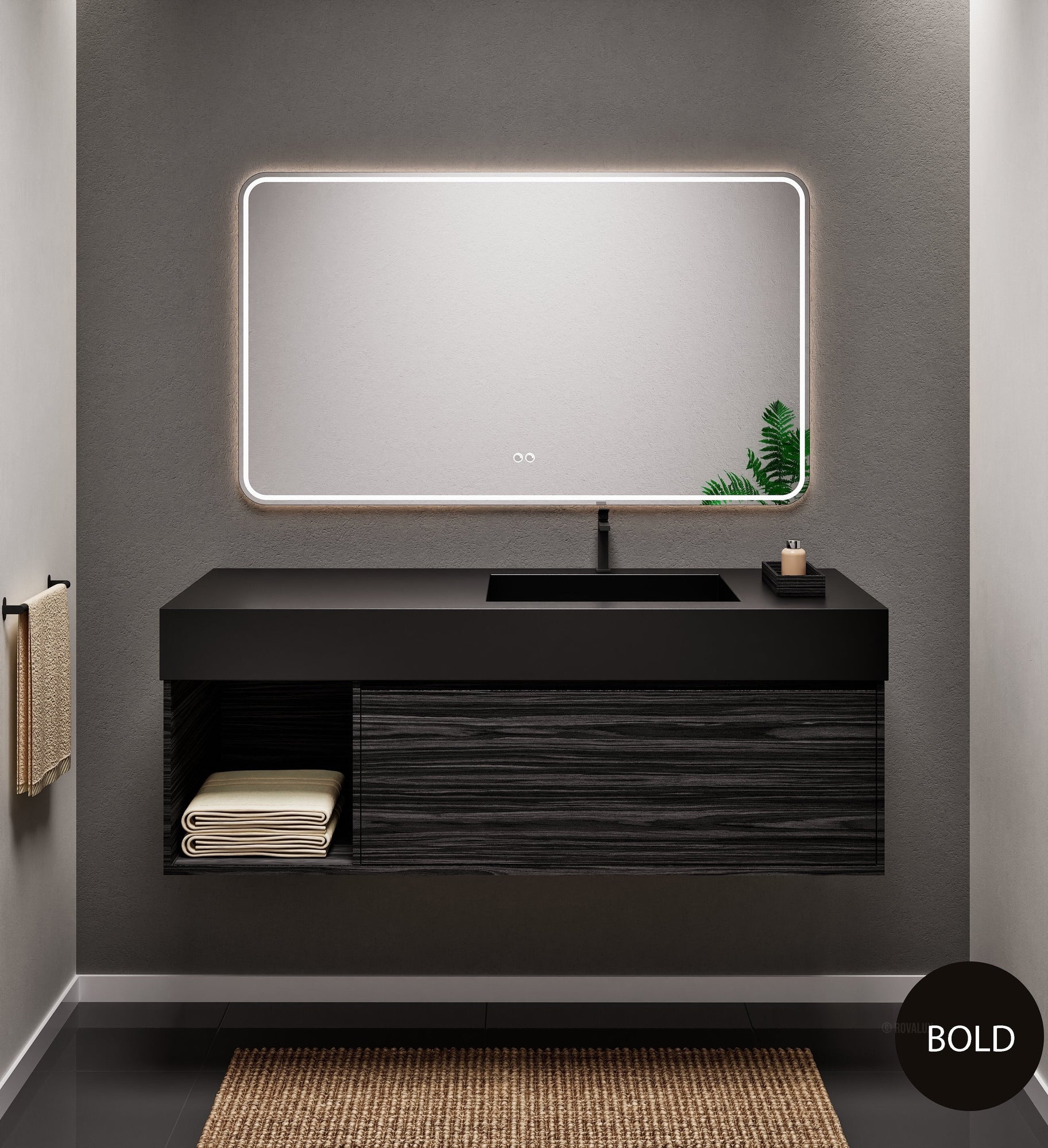 Aurora Frame – Corian® Basin with 1 Drawer and Side Shelf - ROVALUX