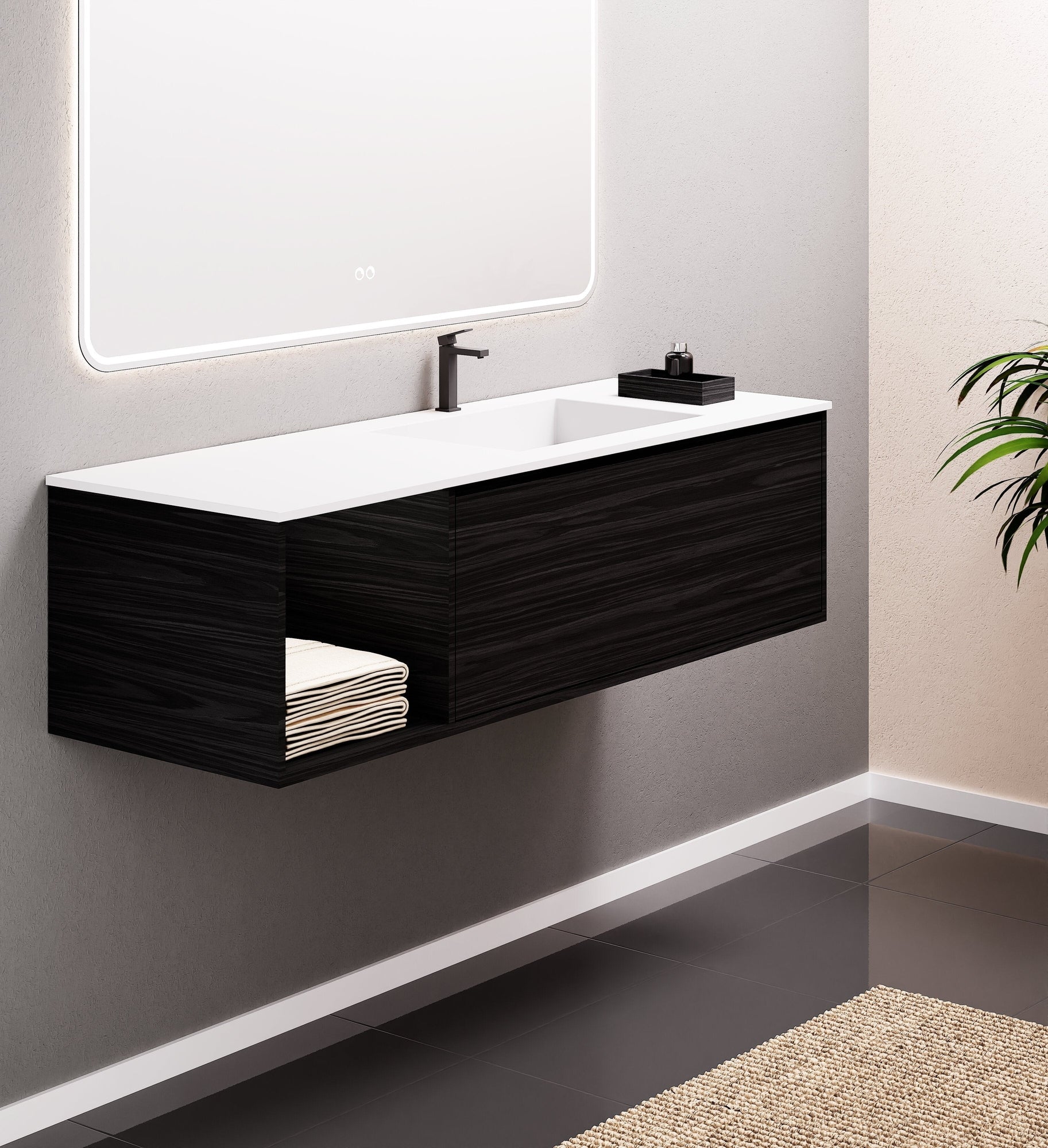 Aurora Frame – Corian® Basin with 1 Drawer and Side Shelf - ROVALUX