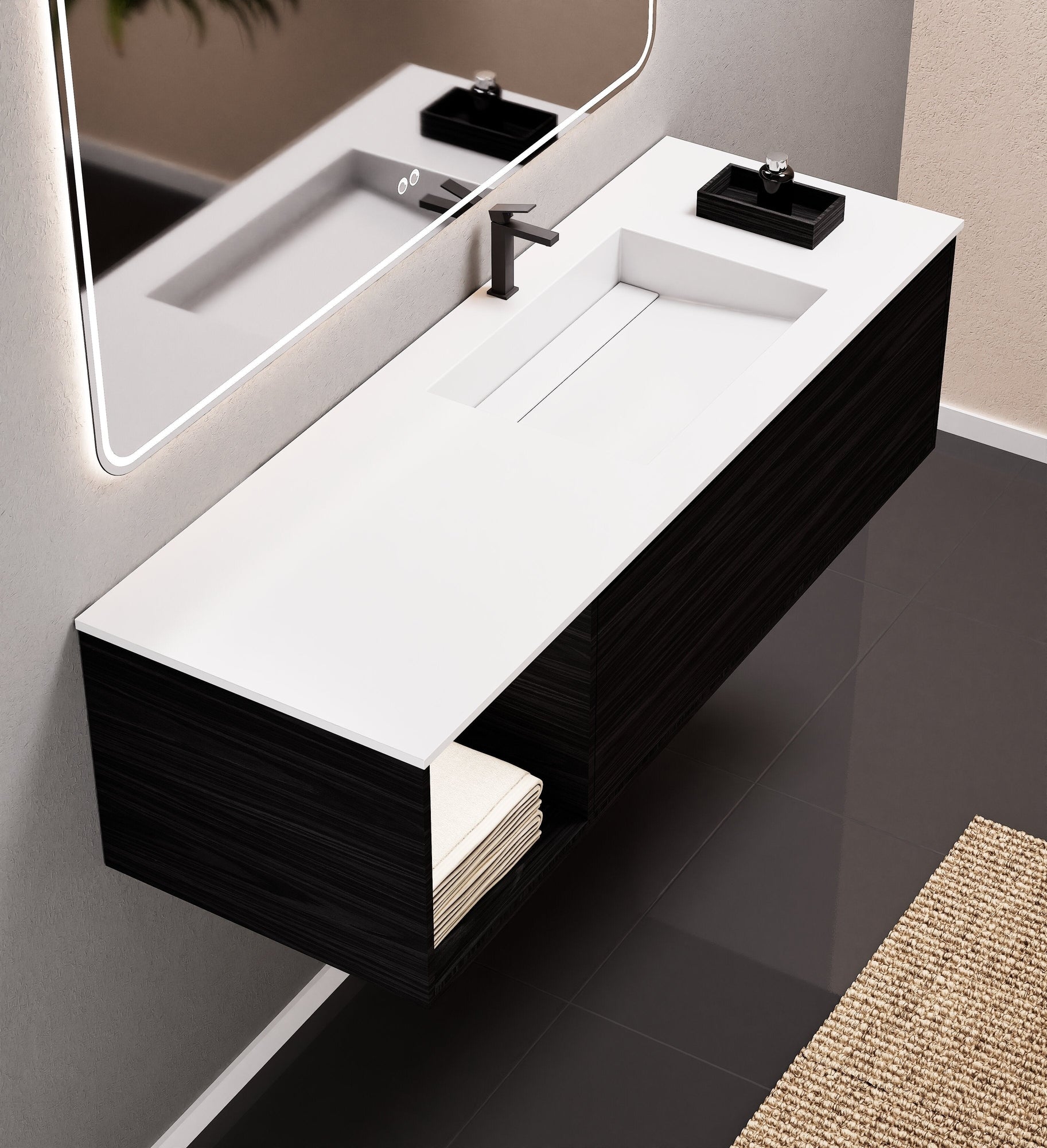 Aurora Frame – Corian® Basin with 1 Drawer and Side Shelf - ROVALUX