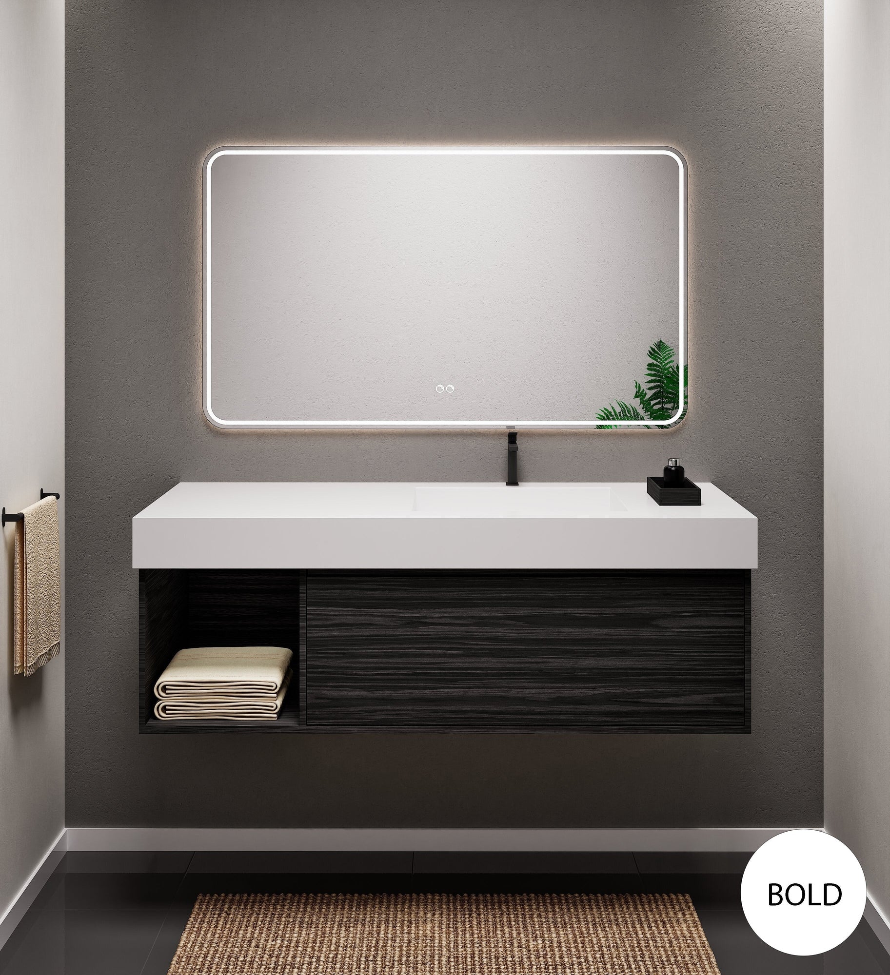 Aurora Frame – Corian® Basin with 1 Drawer and Side Shelf - ROVALUX