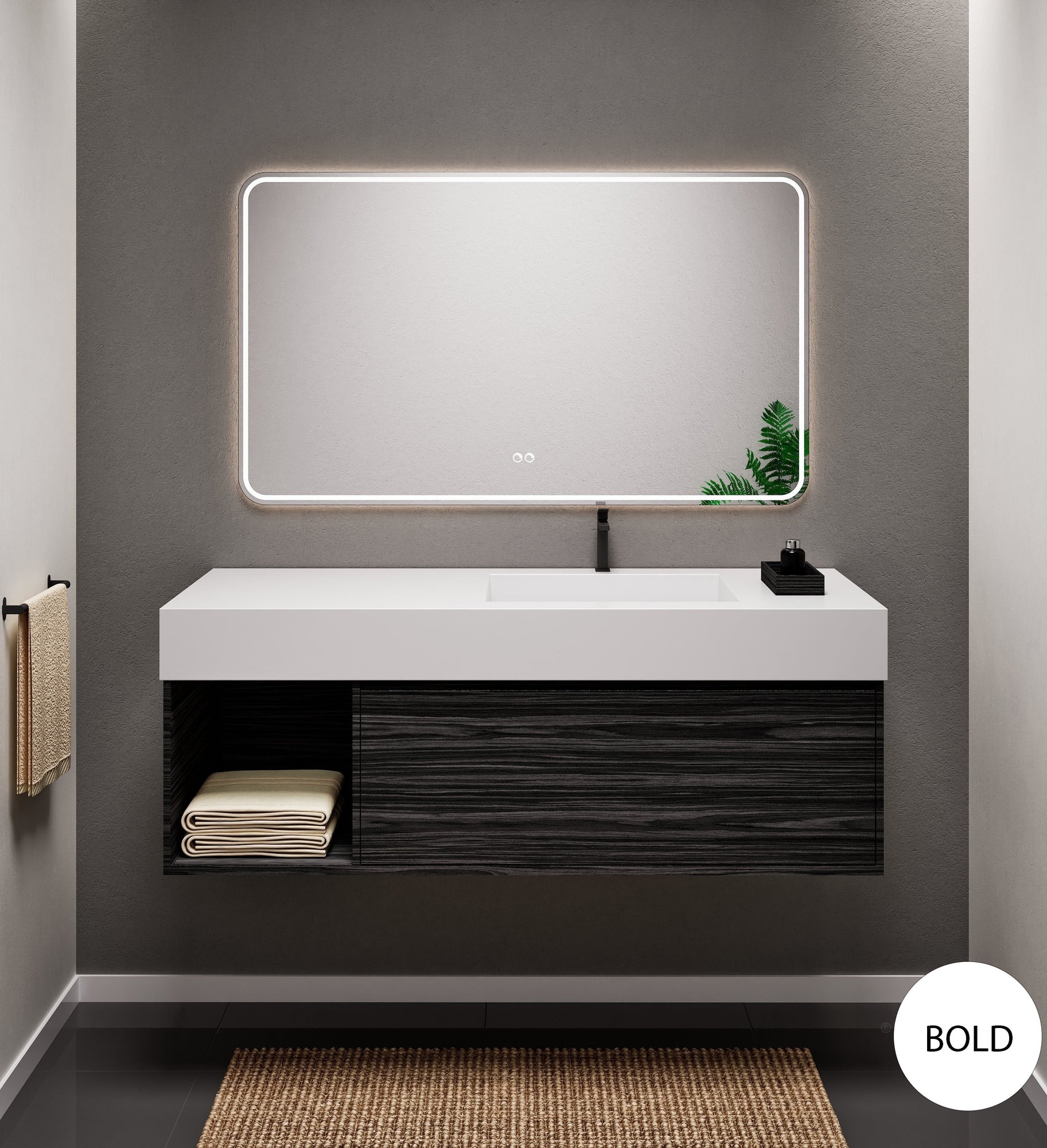 Aurora Frame – Corian® Basin with 1 Drawer and Side Shelf - ROVALUX
