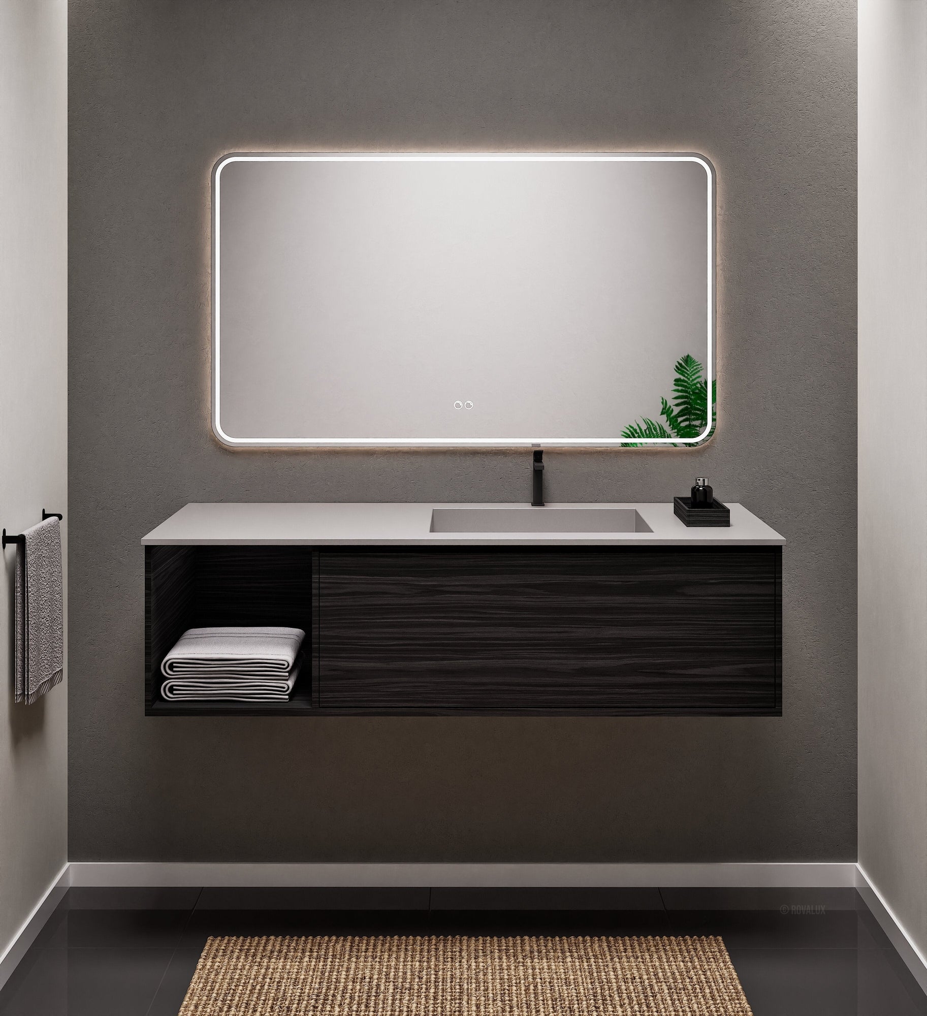 Aurora Frame – Corian® Basin with 1 Drawer and Side Shelf - ROVALUX