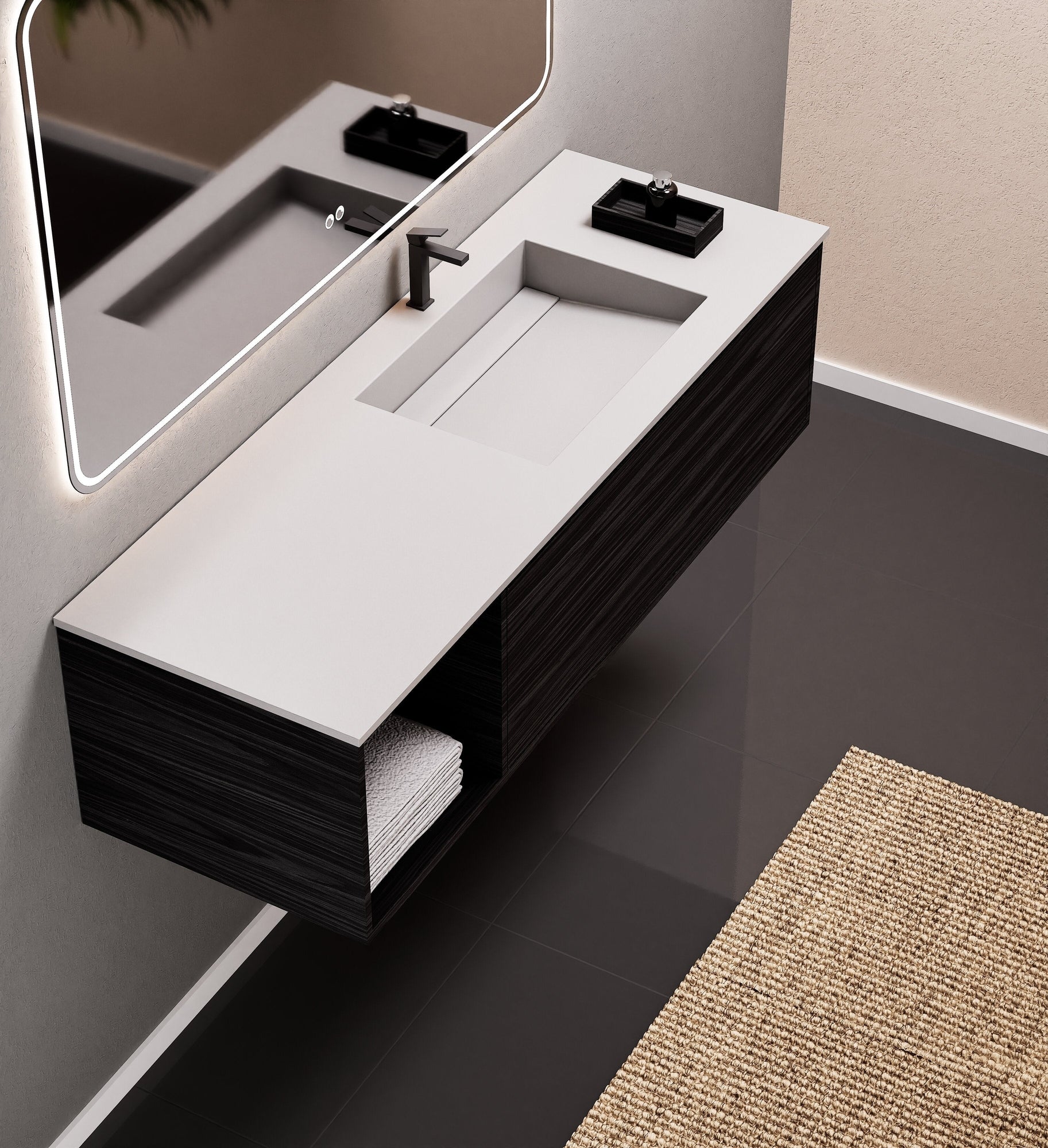 Aurora Frame – Corian® Basin with 1 Drawer and Side Shelf - ROVALUX