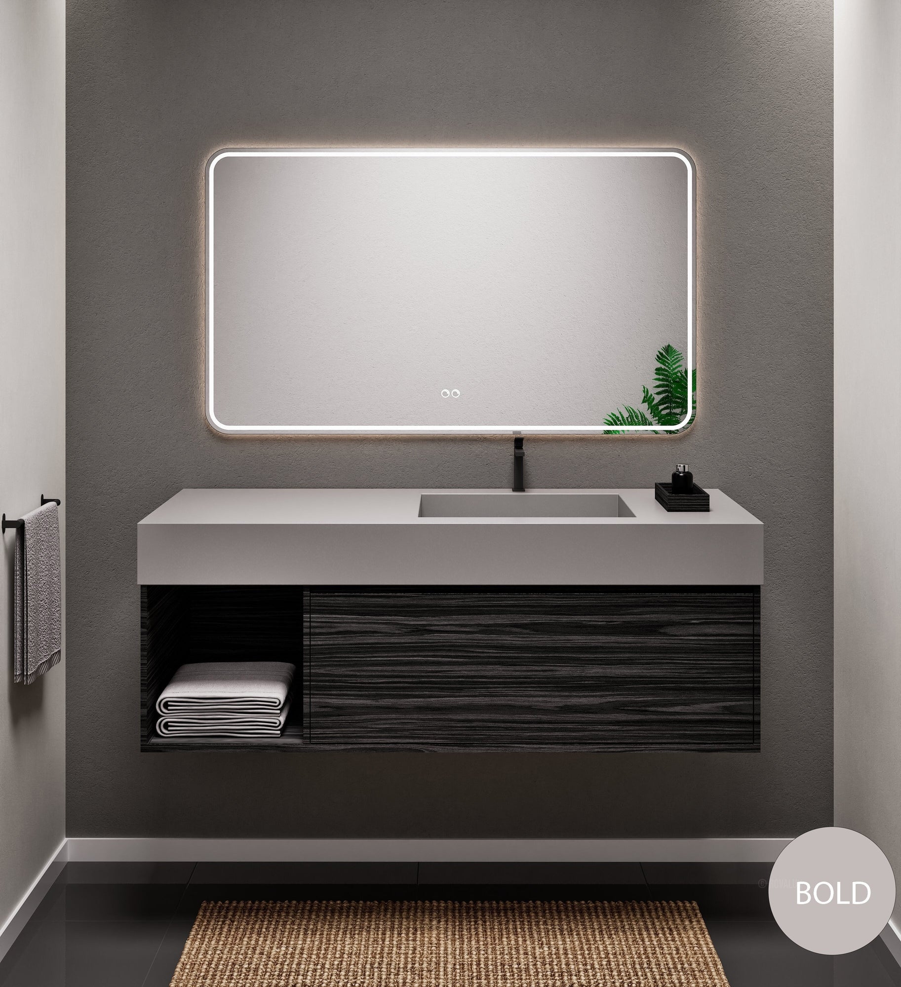 Aurora Frame – Corian® Basin with 1 Drawer and Side Shelf - ROVALUX