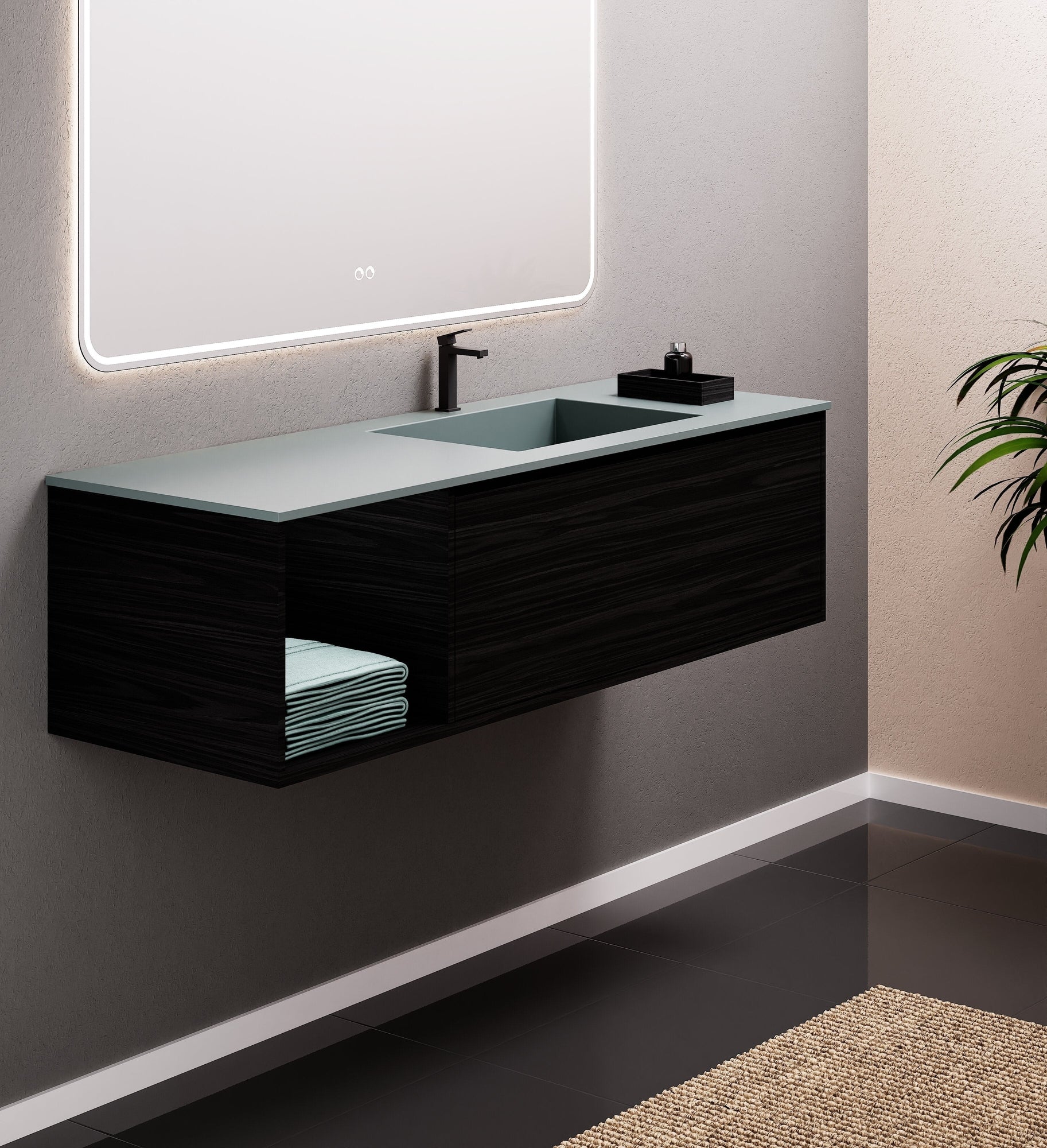 Aurora Frame – Corian® Basin with 1 Drawer and Side Shelf - ROVALUX