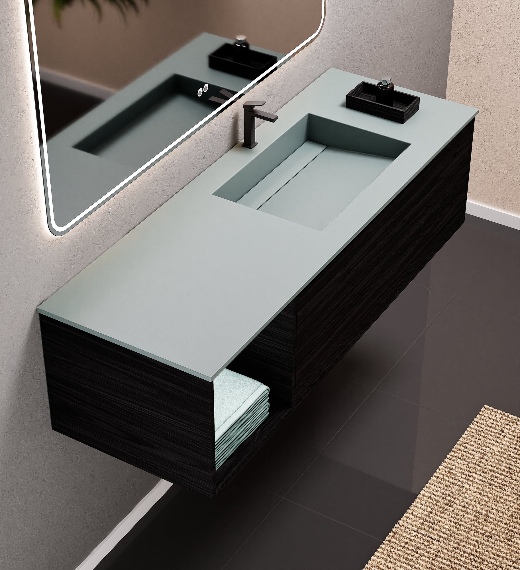 Aurora Frame – Corian® Basin with 1 Drawer and Side Shelf - ROVALUX