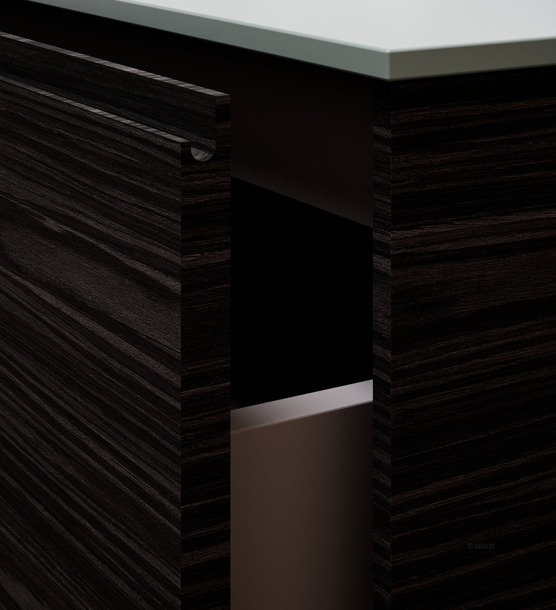 Aurora Frame – Corian® Basin with 1 Drawer and Side Shelf - ROVALUX