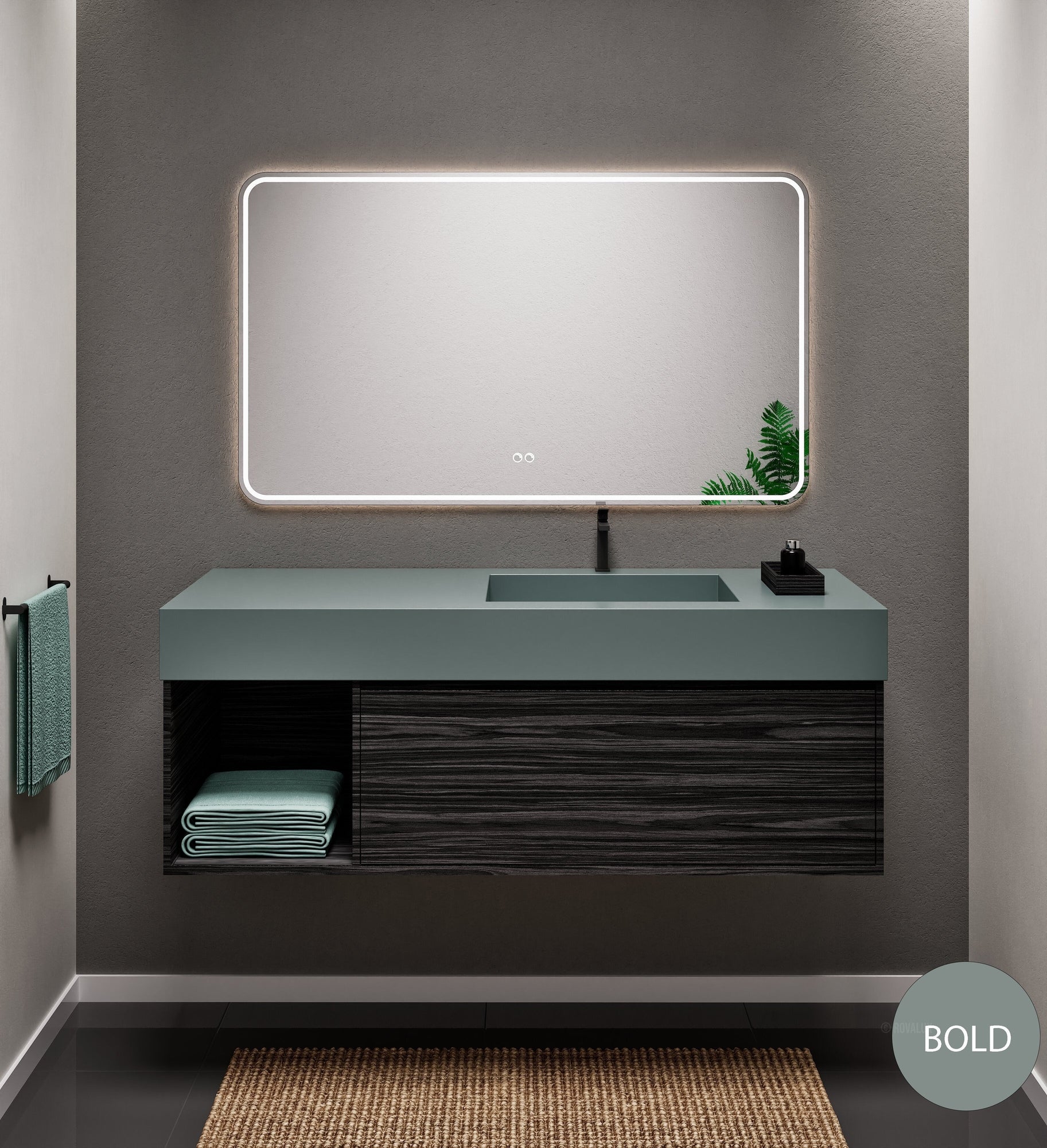 Aurora Frame – Corian® Basin with 1 Drawer and Side Shelf - ROVALUX