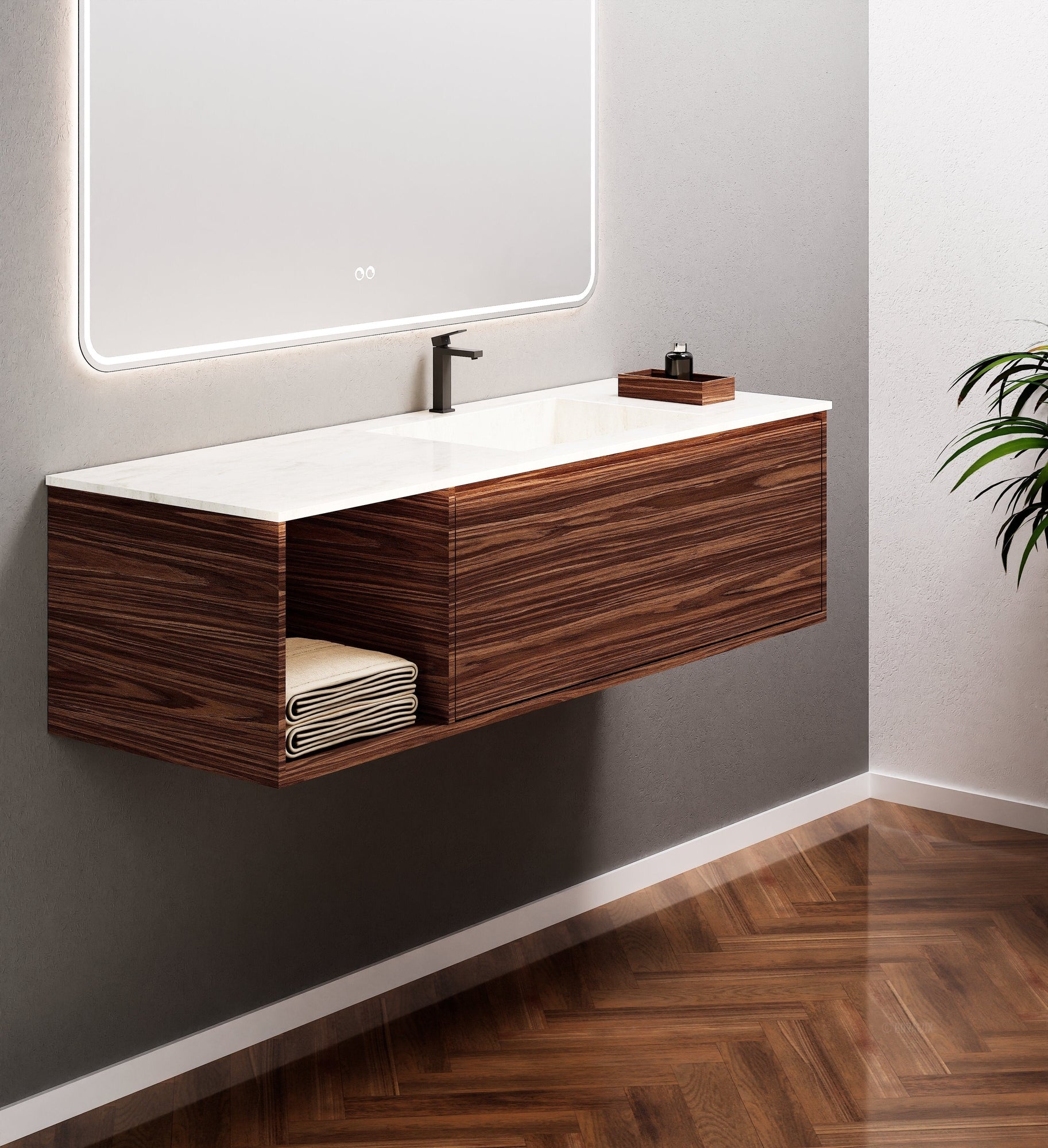 Aurora Frame – Corian® Basin with 1 Drawer and Side Shelf - ROVALUX