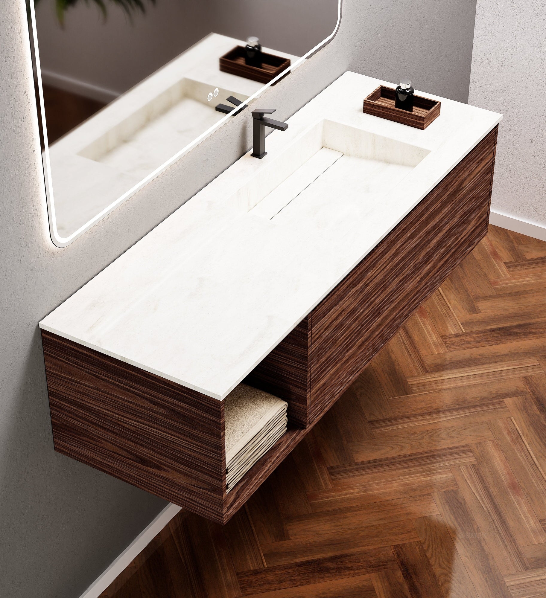 Aurora Frame – Corian® Basin with 1 Drawer and Side Shelf - ROVALUX