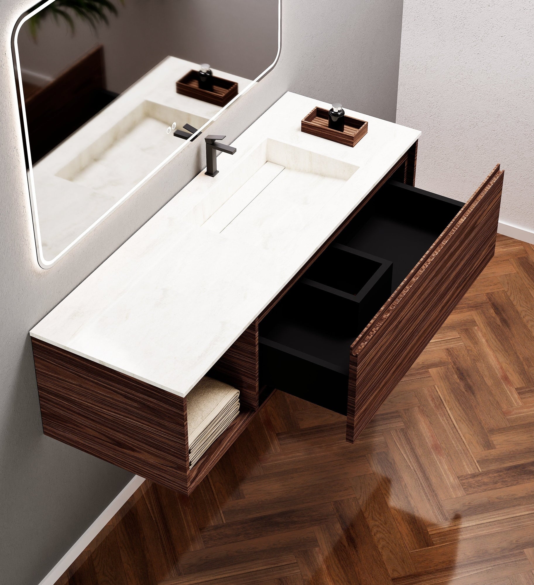 Aurora Frame – Corian® Basin with 1 Drawer and Side Shelf - ROVALUX
