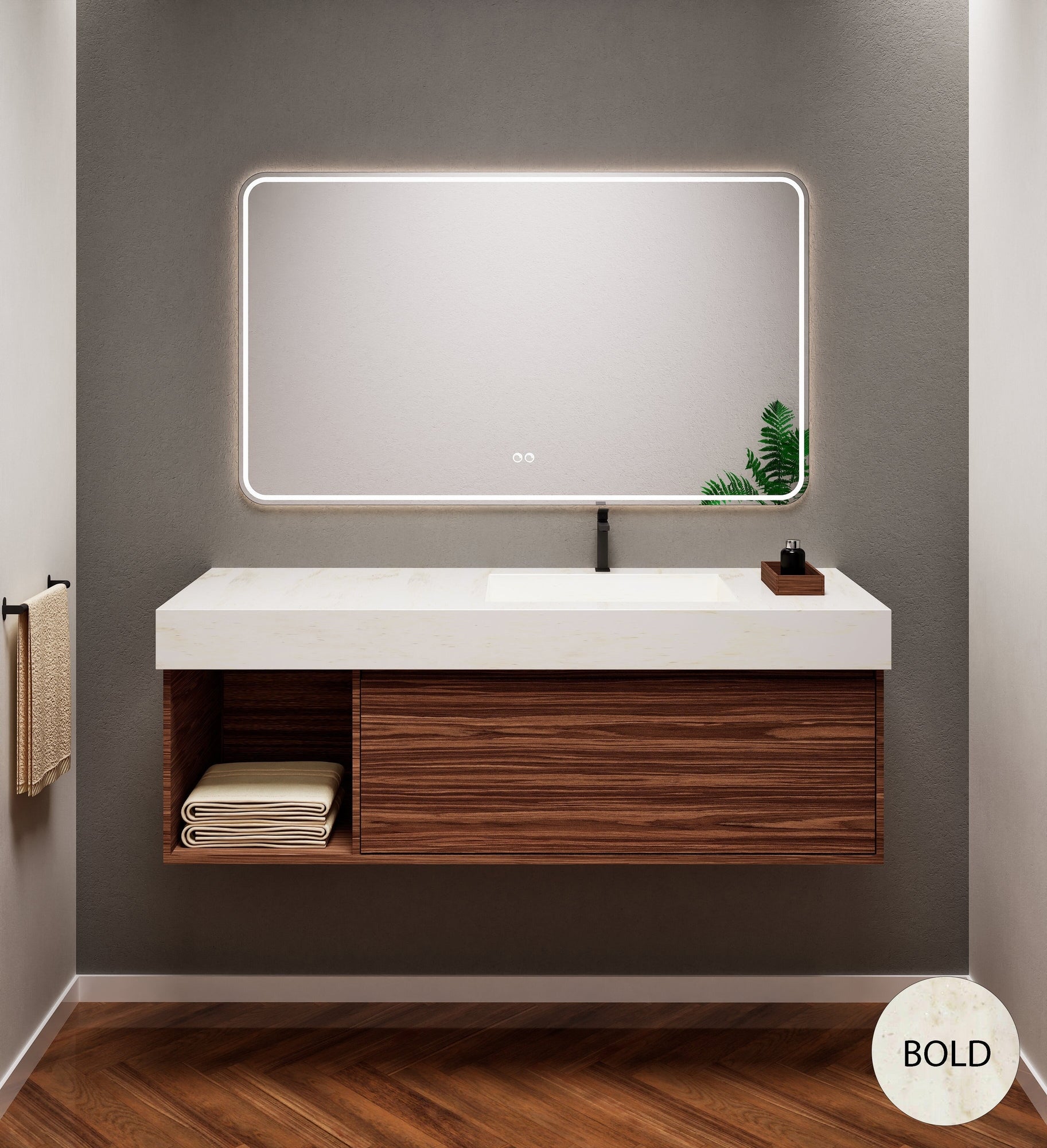 Aurora Frame – Corian® Basin with 1 Drawer and Side Shelf - ROVALUX