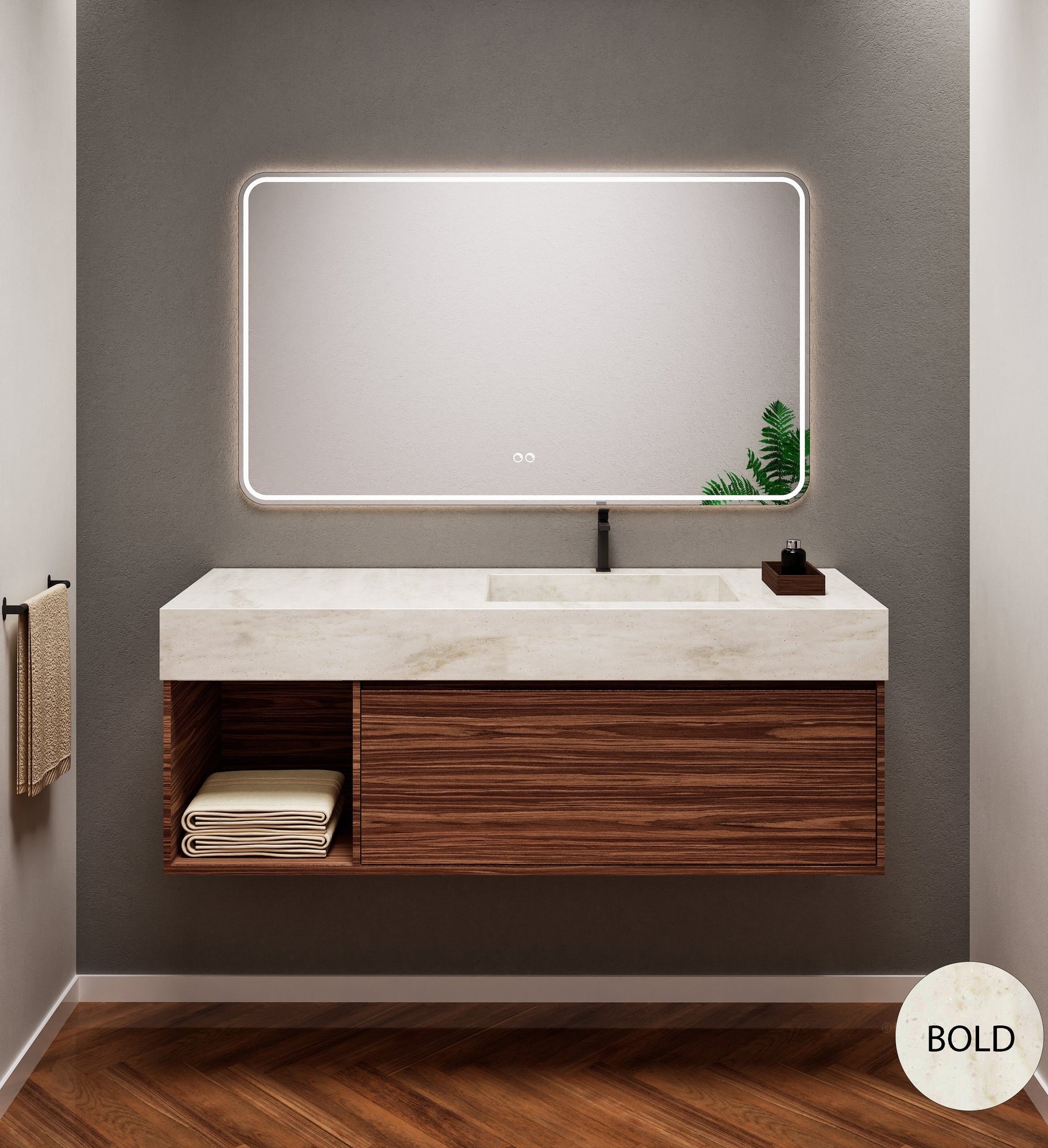 Aurora Frame – Corian® Basin with 1 Drawer and Side Shelf - ROVALUX