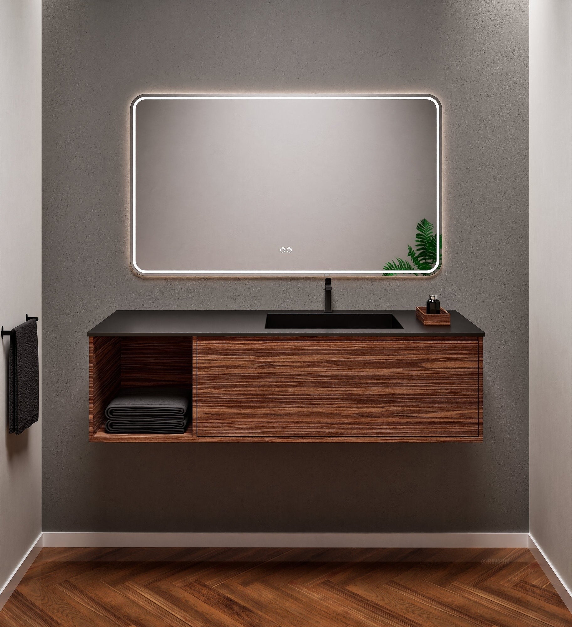 Aurora Frame – Corian® Basin with 1 Drawer and Side Shelf - ROVALUX
