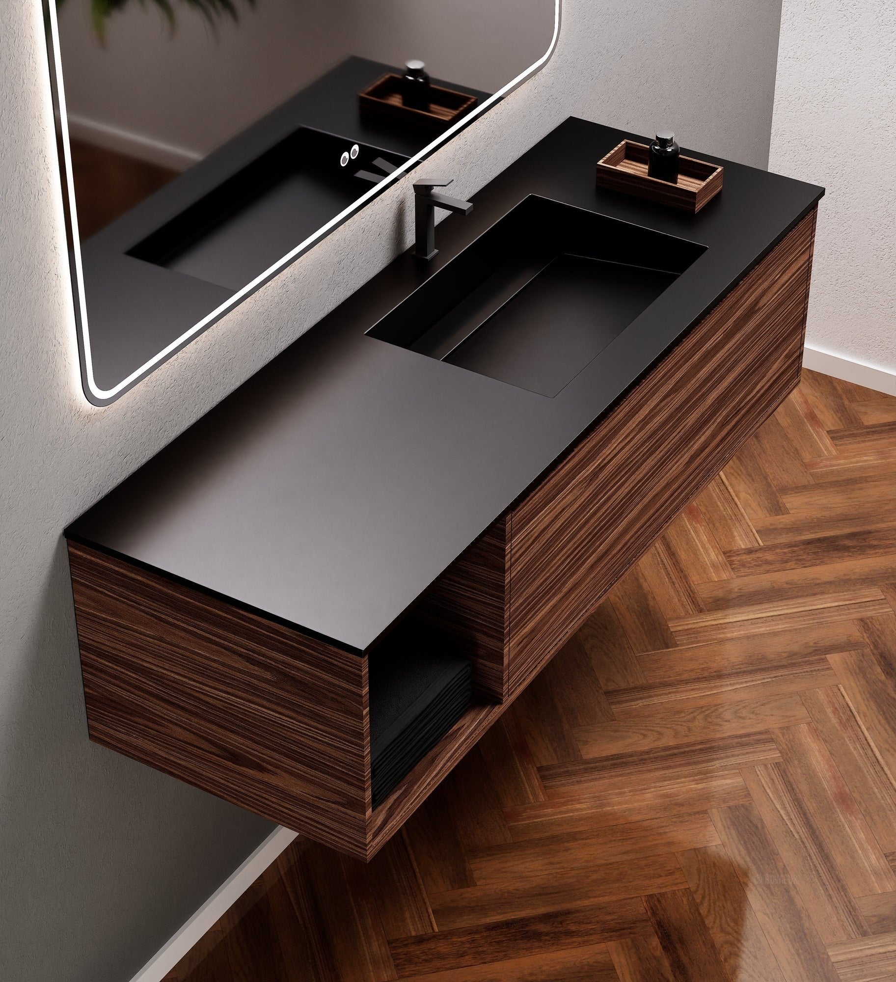 Aurora Frame – Corian® Basin with 1 Drawer and Side Shelf - ROVALUX