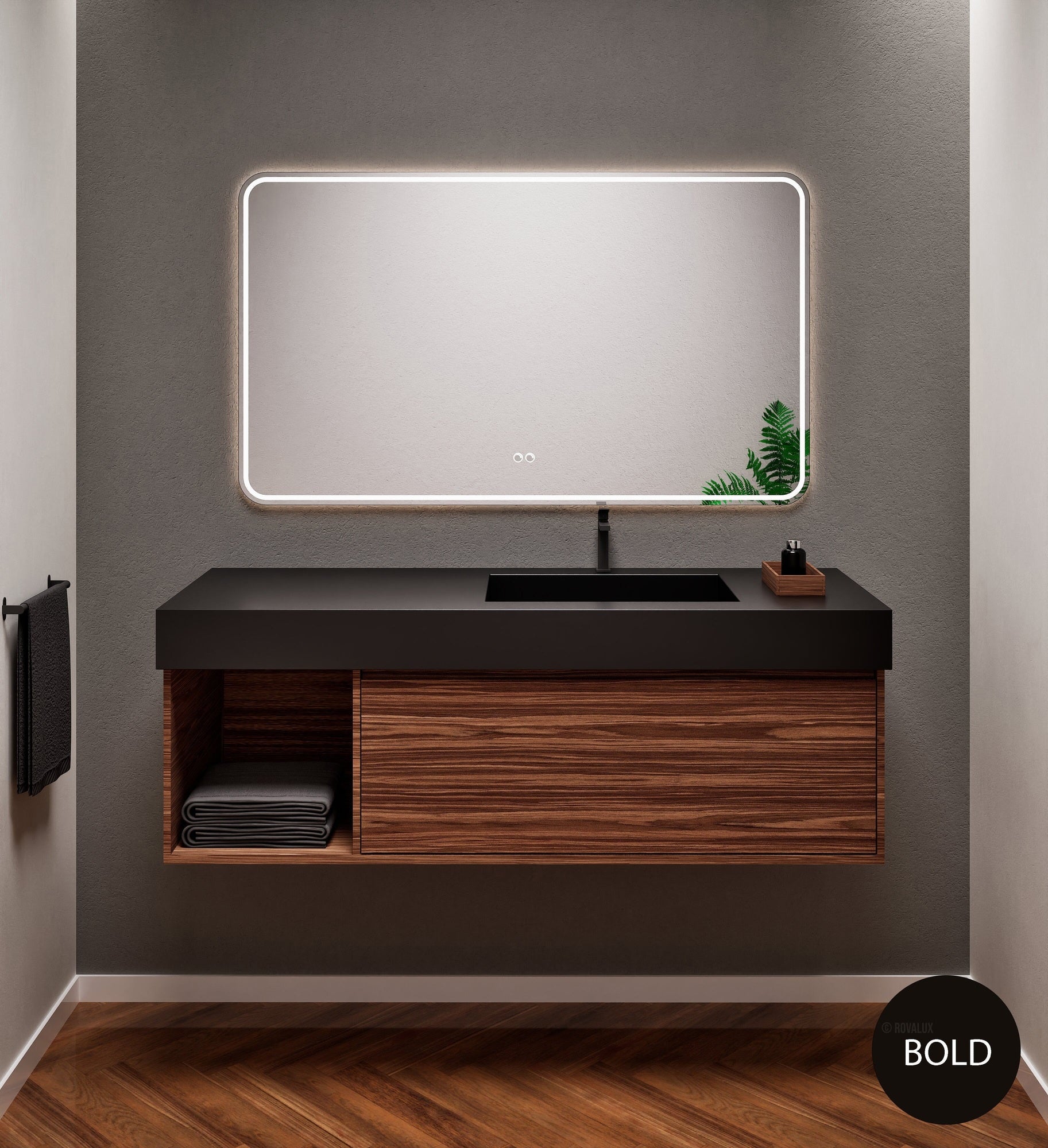 Aurora Frame – Corian® Basin with 1 Drawer and Side Shelf - ROVALUX
