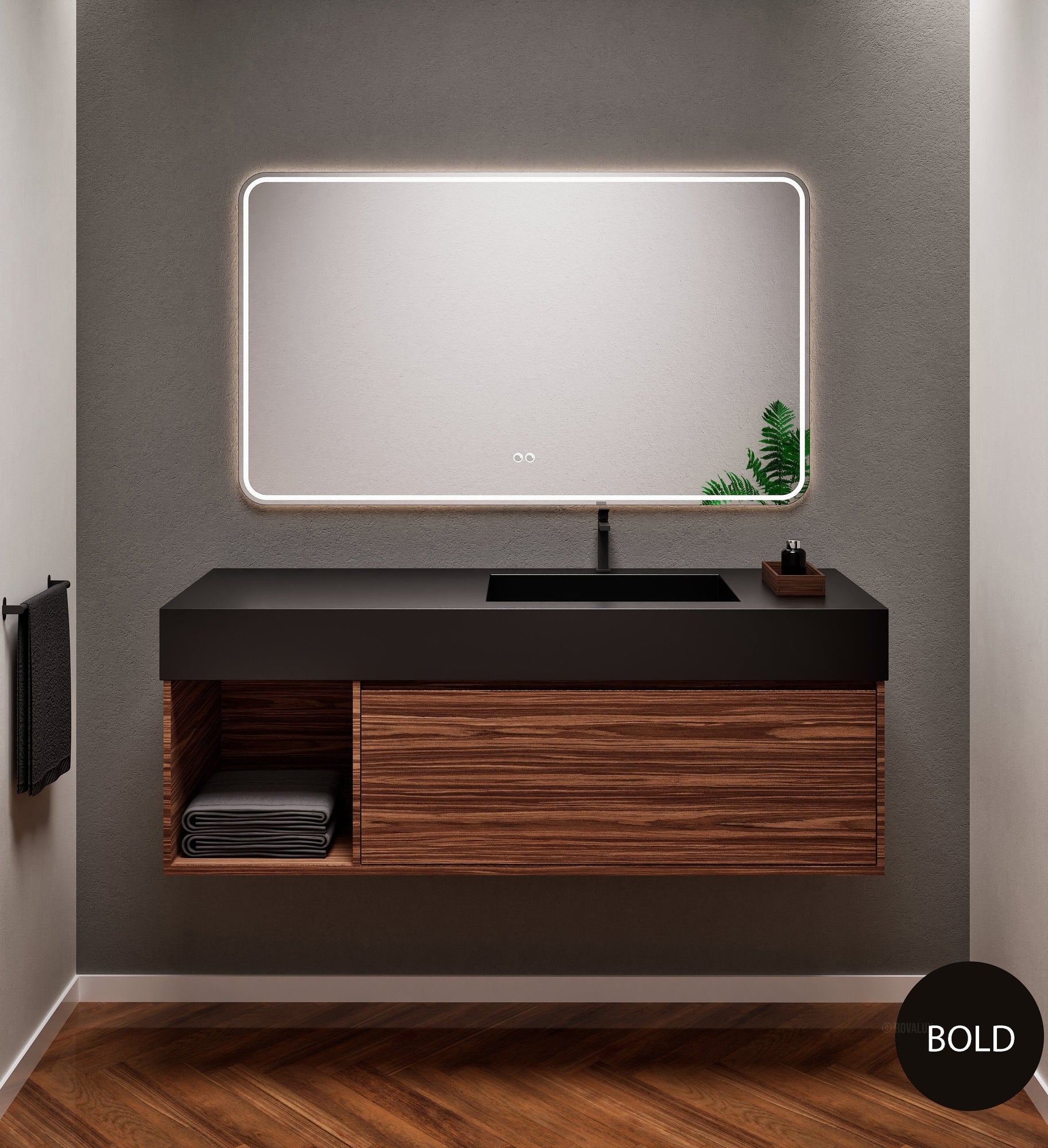 Aurora Frame – Corian® Basin with 1 Drawer and Side Shelf - ROVALUX