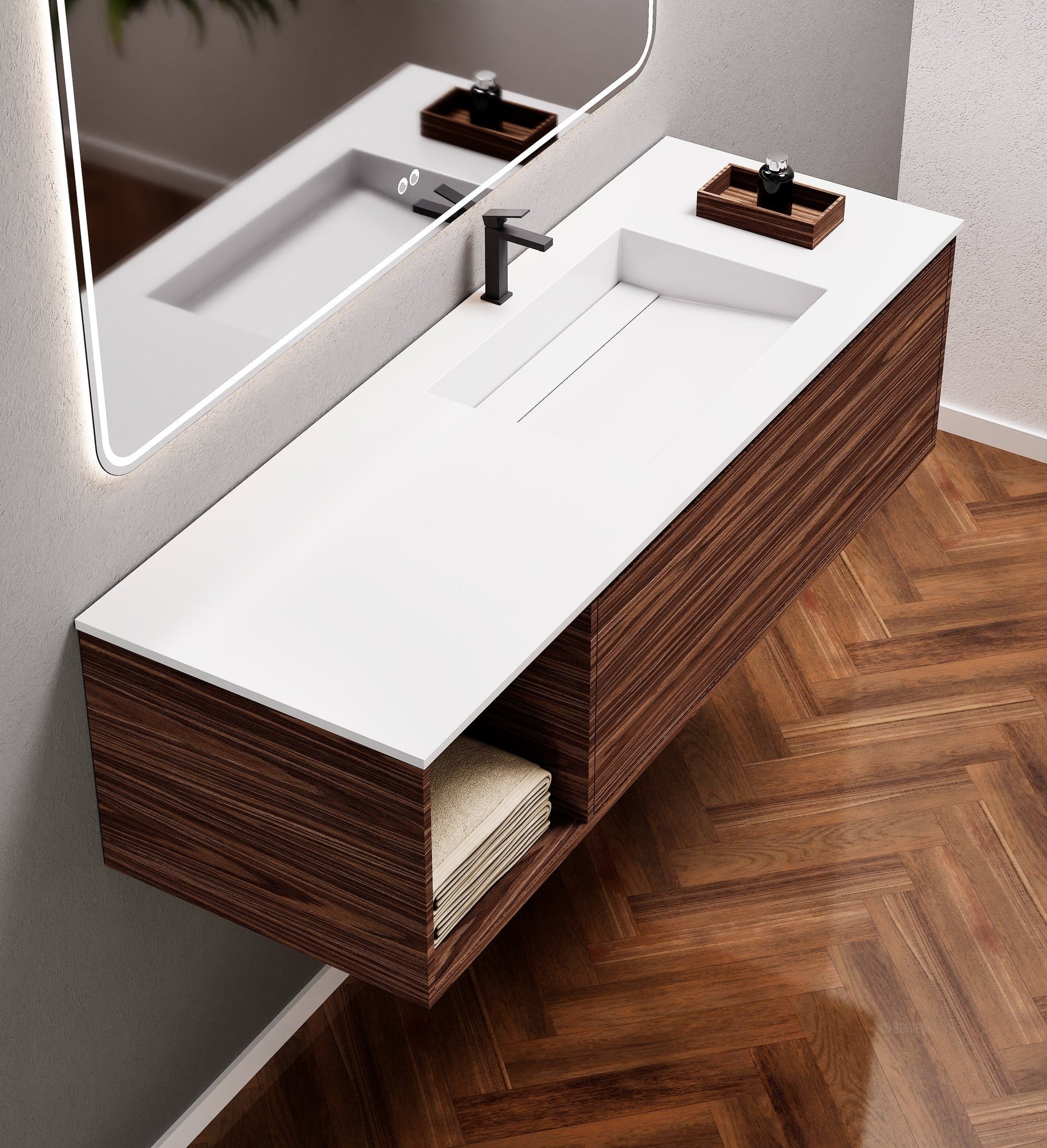 Aurora Frame – Corian® Basin with 1 Drawer and Side Shelf - ROVALUX