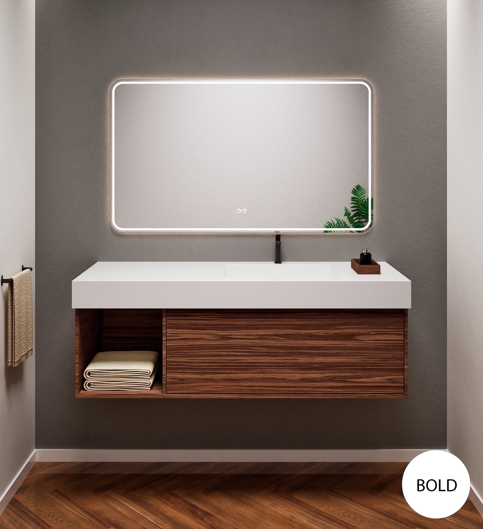 Aurora Frame – Corian® Basin with 1 Drawer and Side Shelf - ROVALUX