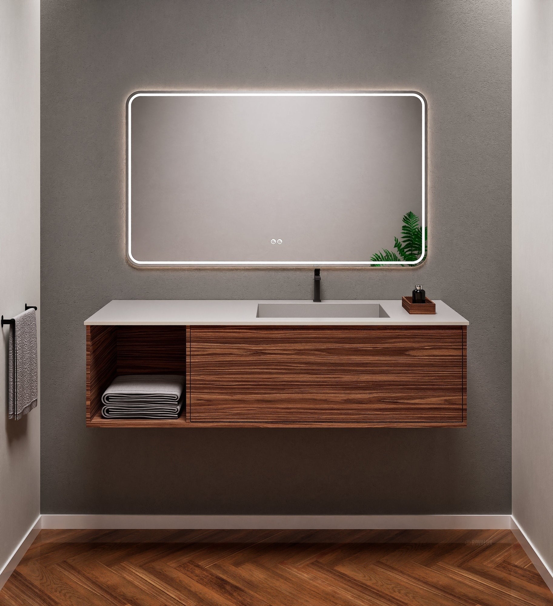 Aurora Frame – Corian® Basin with 1 Drawer and Side Shelf - ROVALUX