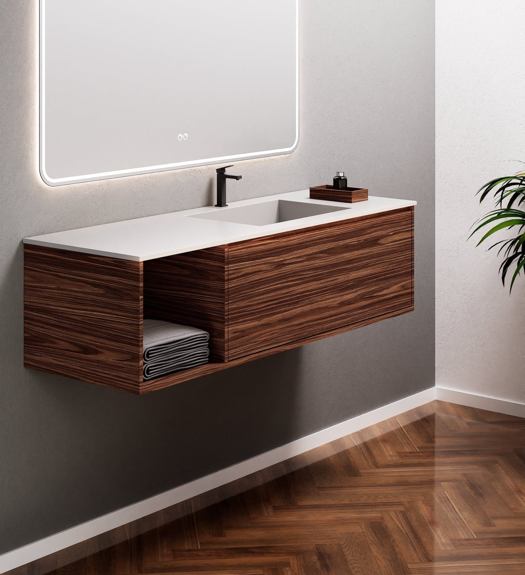 Aurora Frame – Corian® Basin with 1 Drawer and Side Shelf - ROVALUX