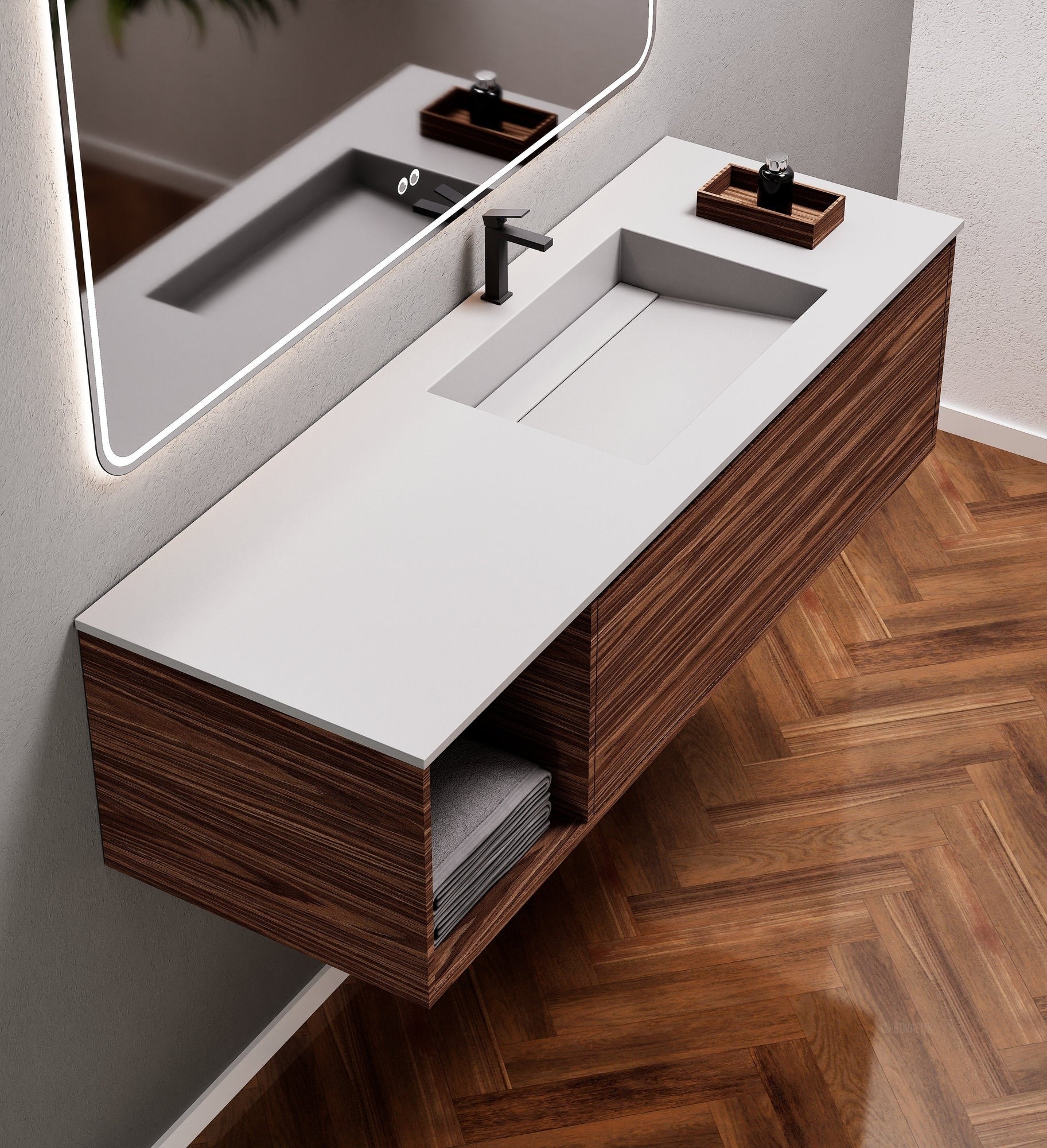 Aurora Frame – Corian® Basin with 1 Drawer and Side Shelf - ROVALUX