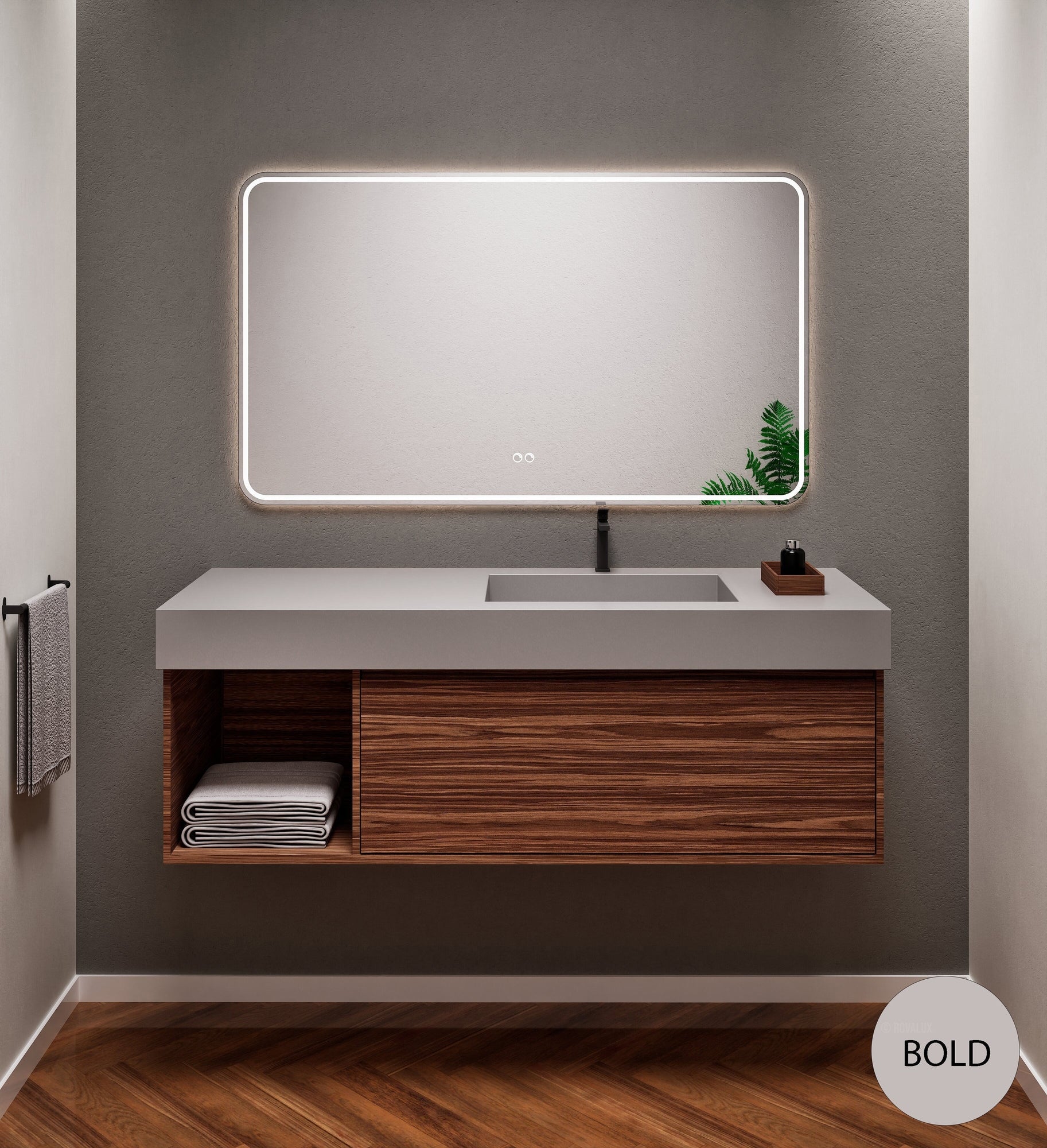 Aurora Frame – Corian® Basin with 1 Drawer and Side Shelf - ROVALUX