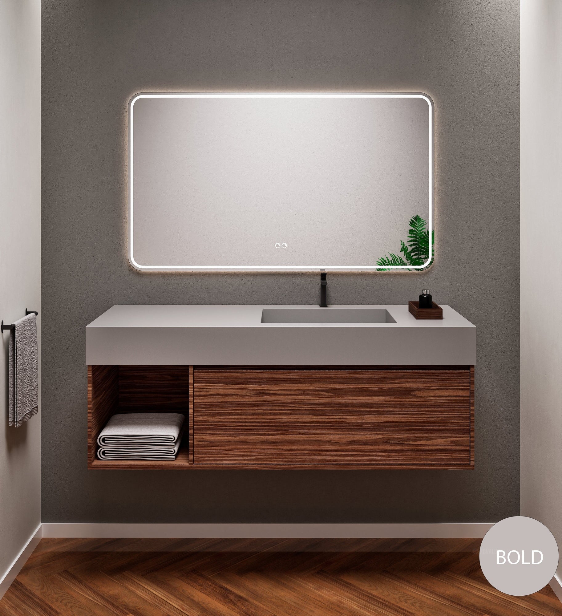 Aurora Frame – Corian® Basin with 1 Drawer and Side Shelf - ROVALUX