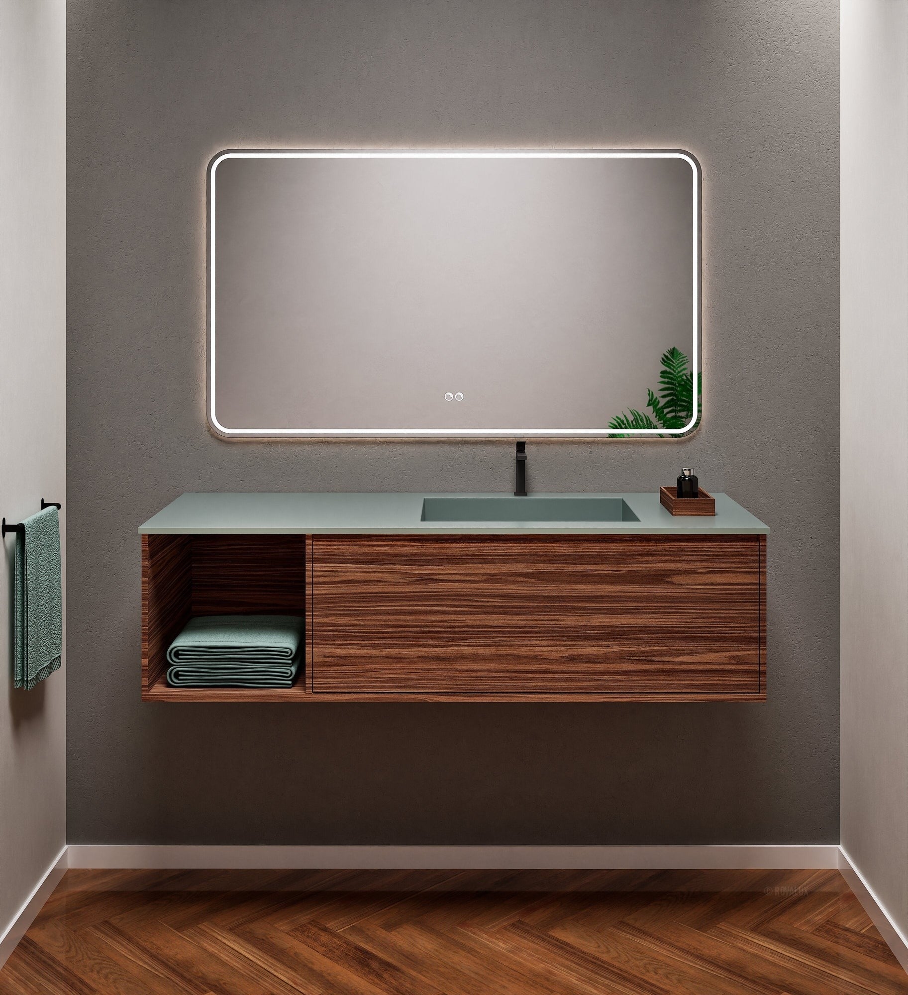 Aurora Frame – Corian® Basin with 1 Drawer and Side Shelf - ROVALUX
