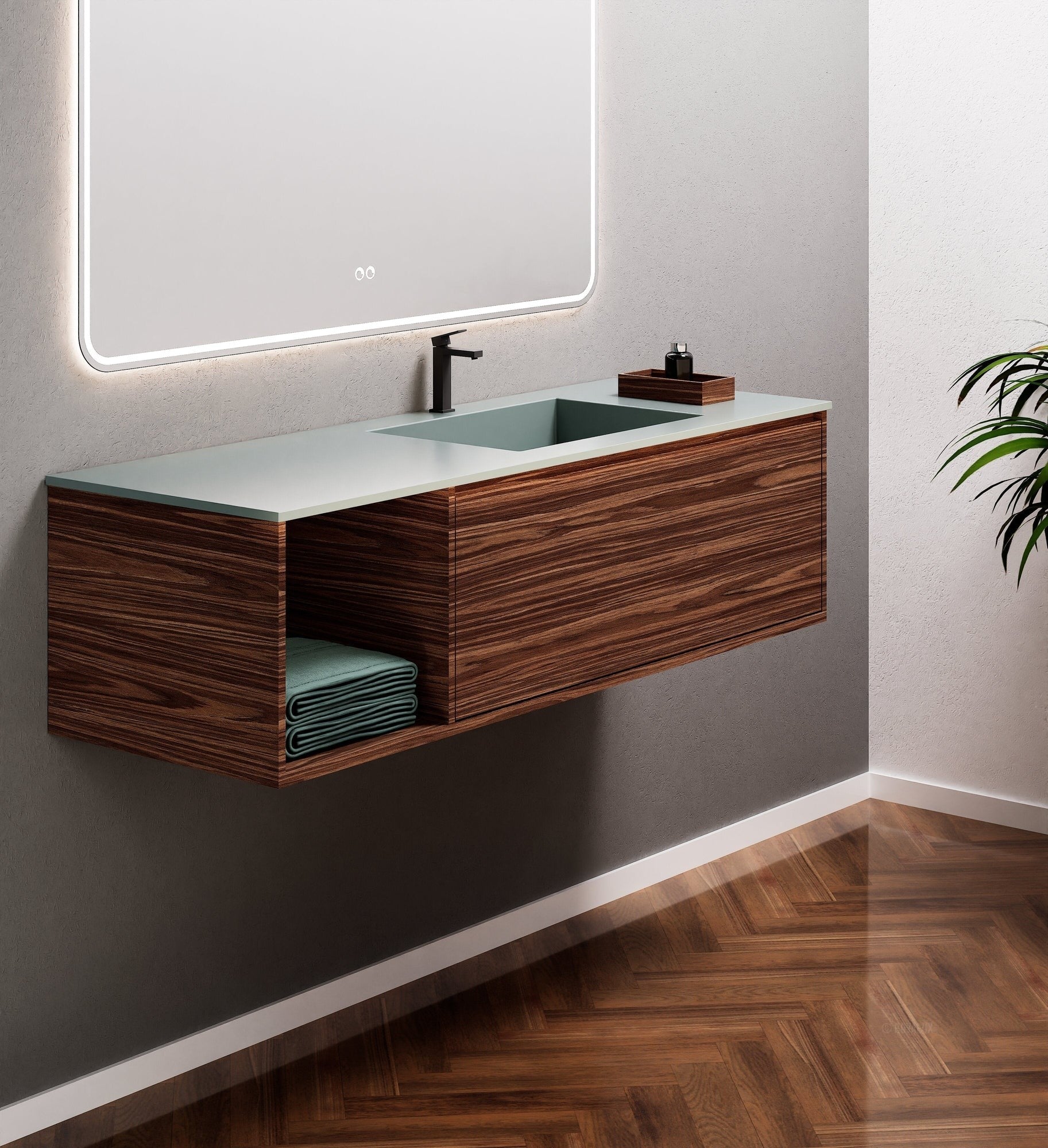 Aurora Frame – Corian® Basin with 1 Drawer and Side Shelf - ROVALUX