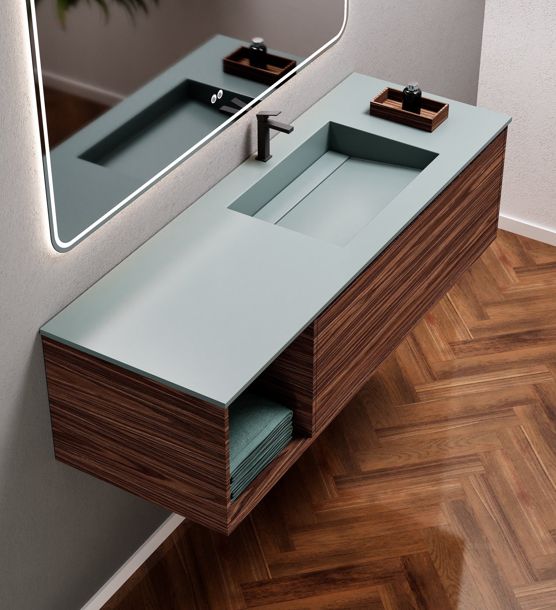 Aurora Frame – Corian® Basin with 1 Drawer and Side Shelf - ROVALUX