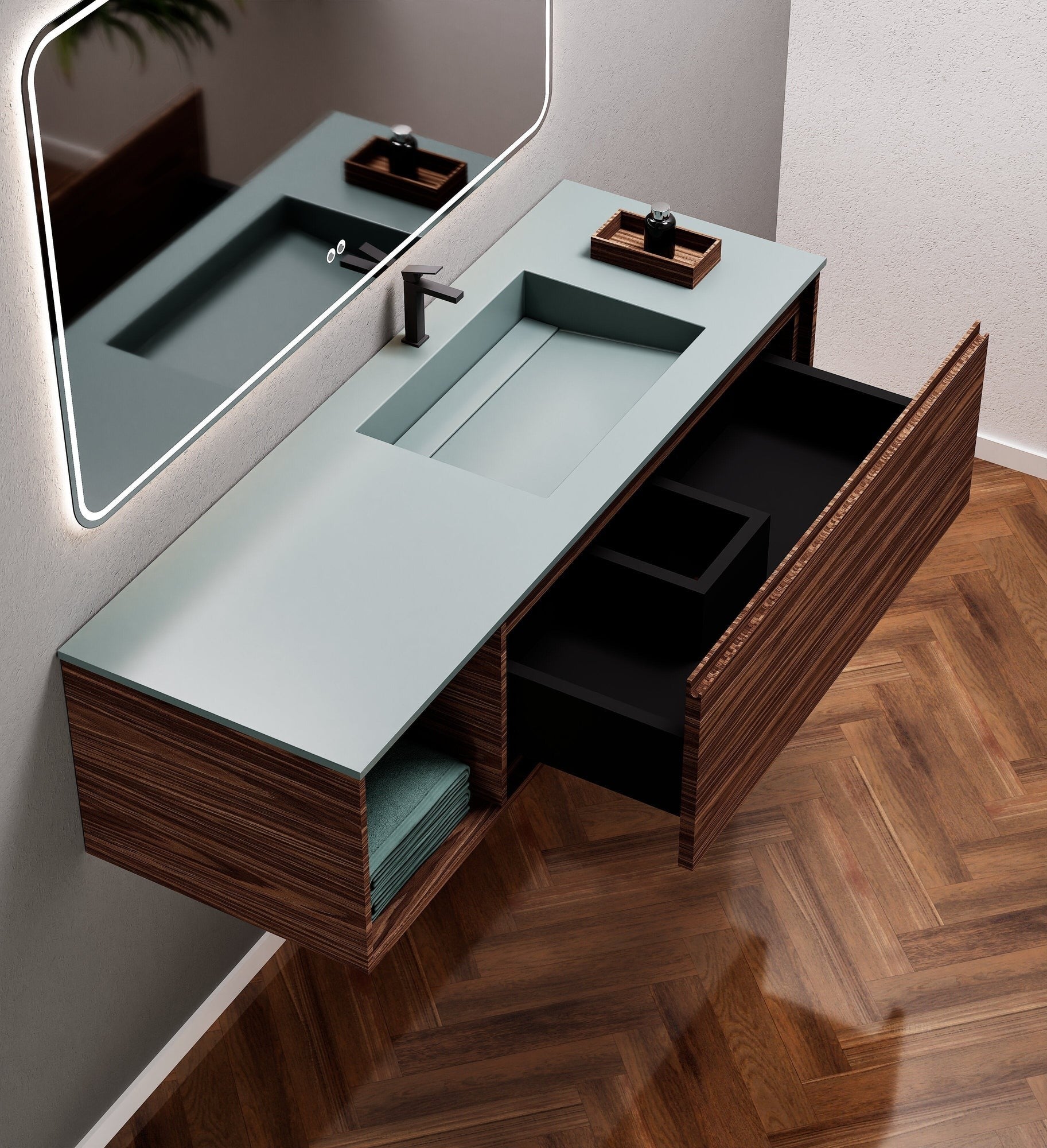 Aurora Frame – Corian® Basin with 1 Drawer and Side Shelf - ROVALUX